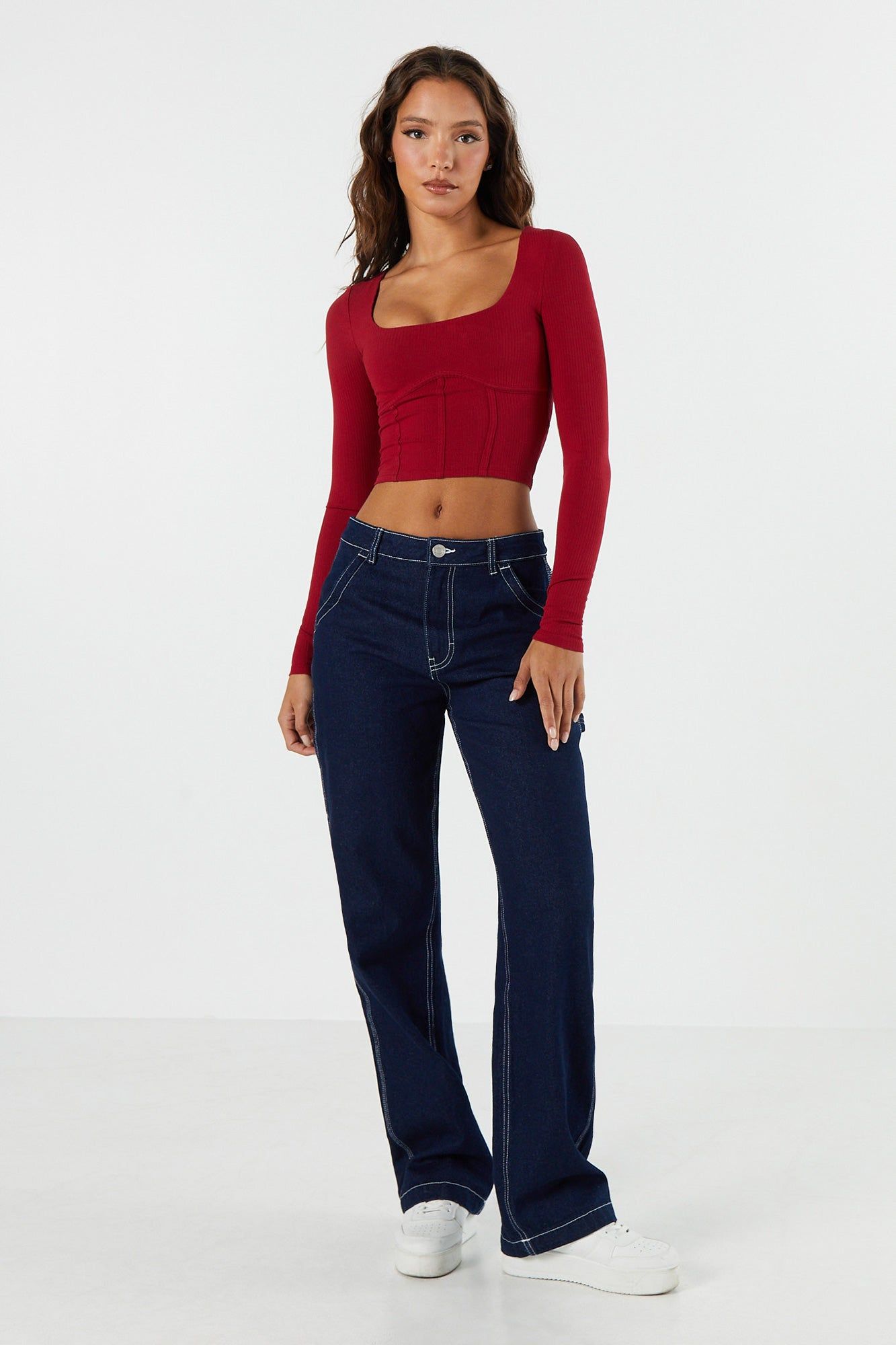 Ribbed Corset Long Sleeve Crop Top sold by Charlotte Russe product image thumbnail 18