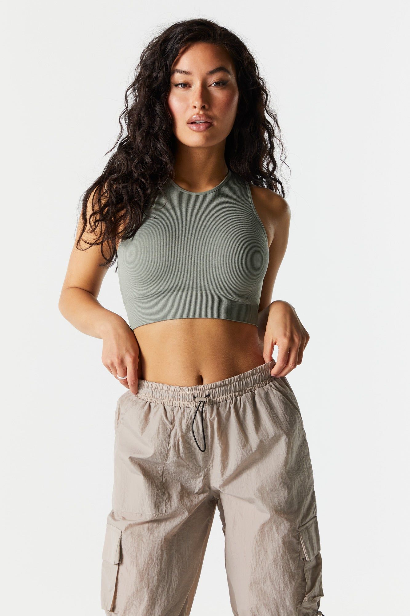 Seamless High-Neck Ribbed Crop Tank sold by Charlotte Russe product image thumbnail 4