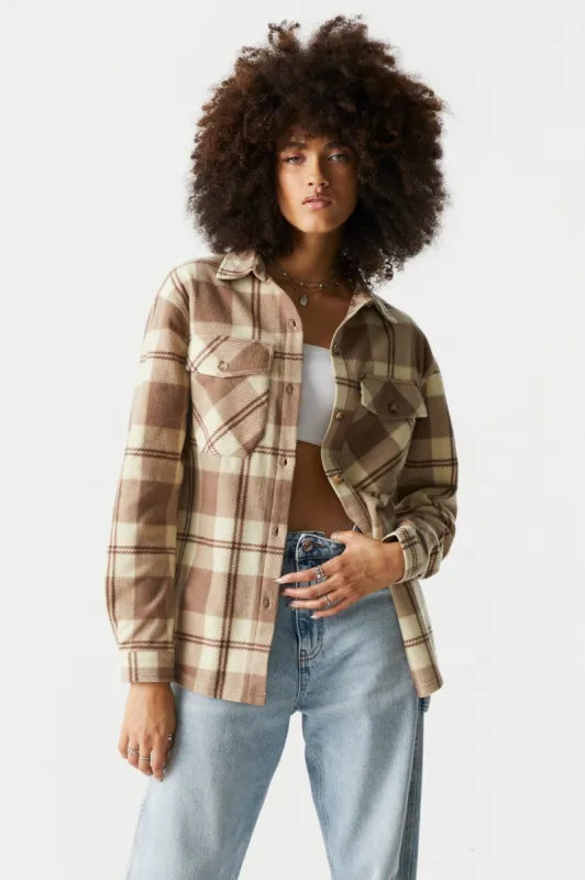 Plaid Polar Fleece Shacket sold by Charlotte Russe