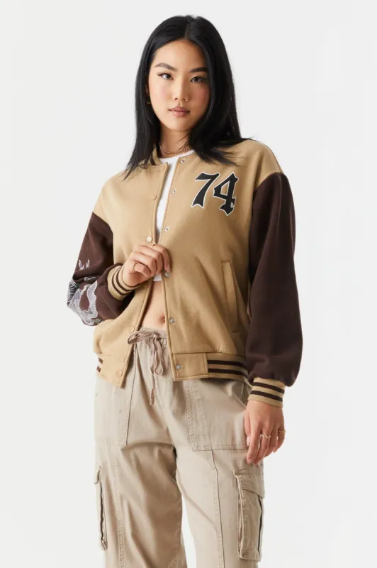 Dragon Graphic Oversized Varsity Jacket sold by Charlotte Russe
