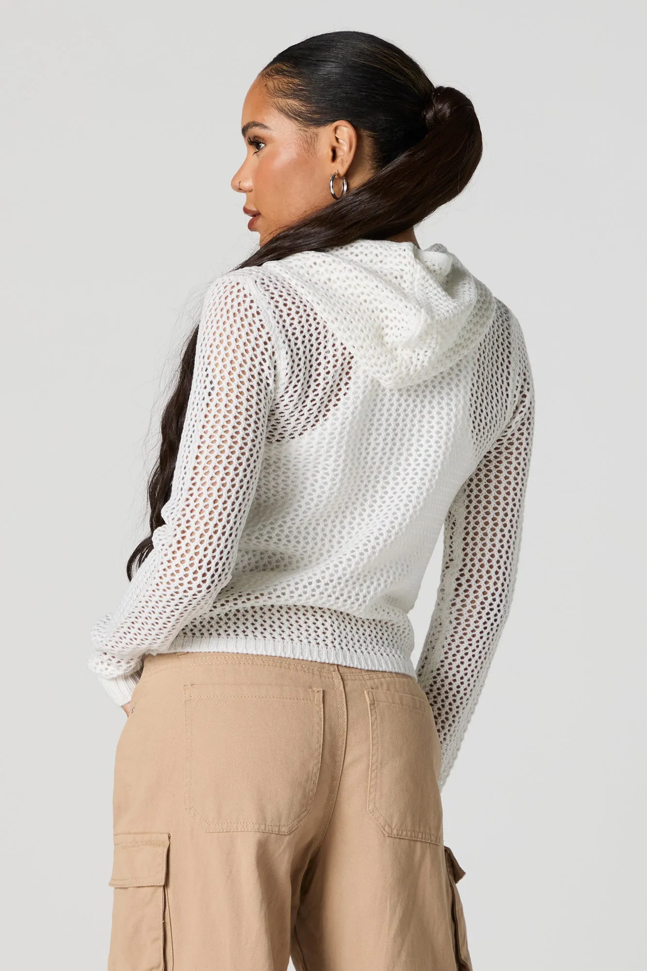 Open Knit Zip-Up Hoodie sold by Charlotte Russe product image thumbnail 5