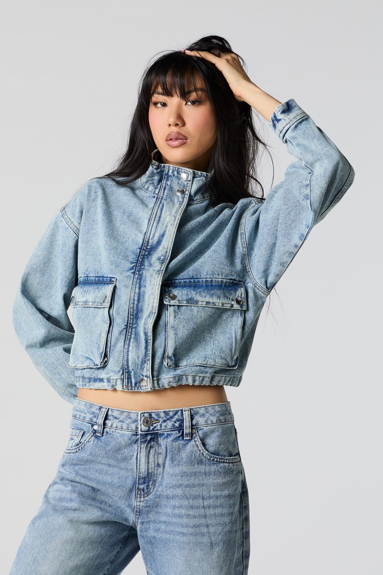 Acid Wash Cargo Denim Jacket sold by Charlotte Russe product image thumbnail 4