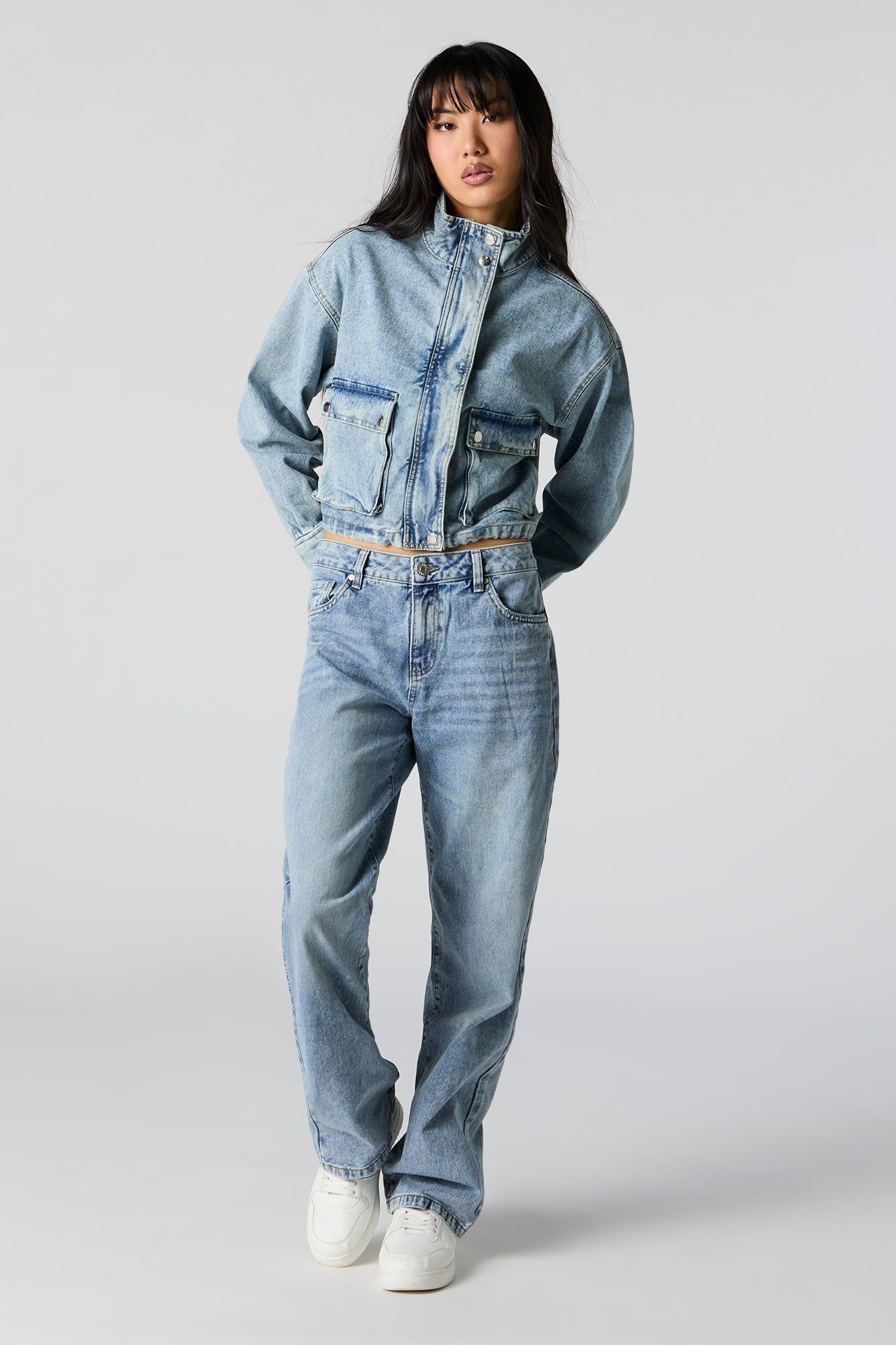 Acid Wash Cargo Denim Jacket sold by Charlotte Russe product image thumbnail 3