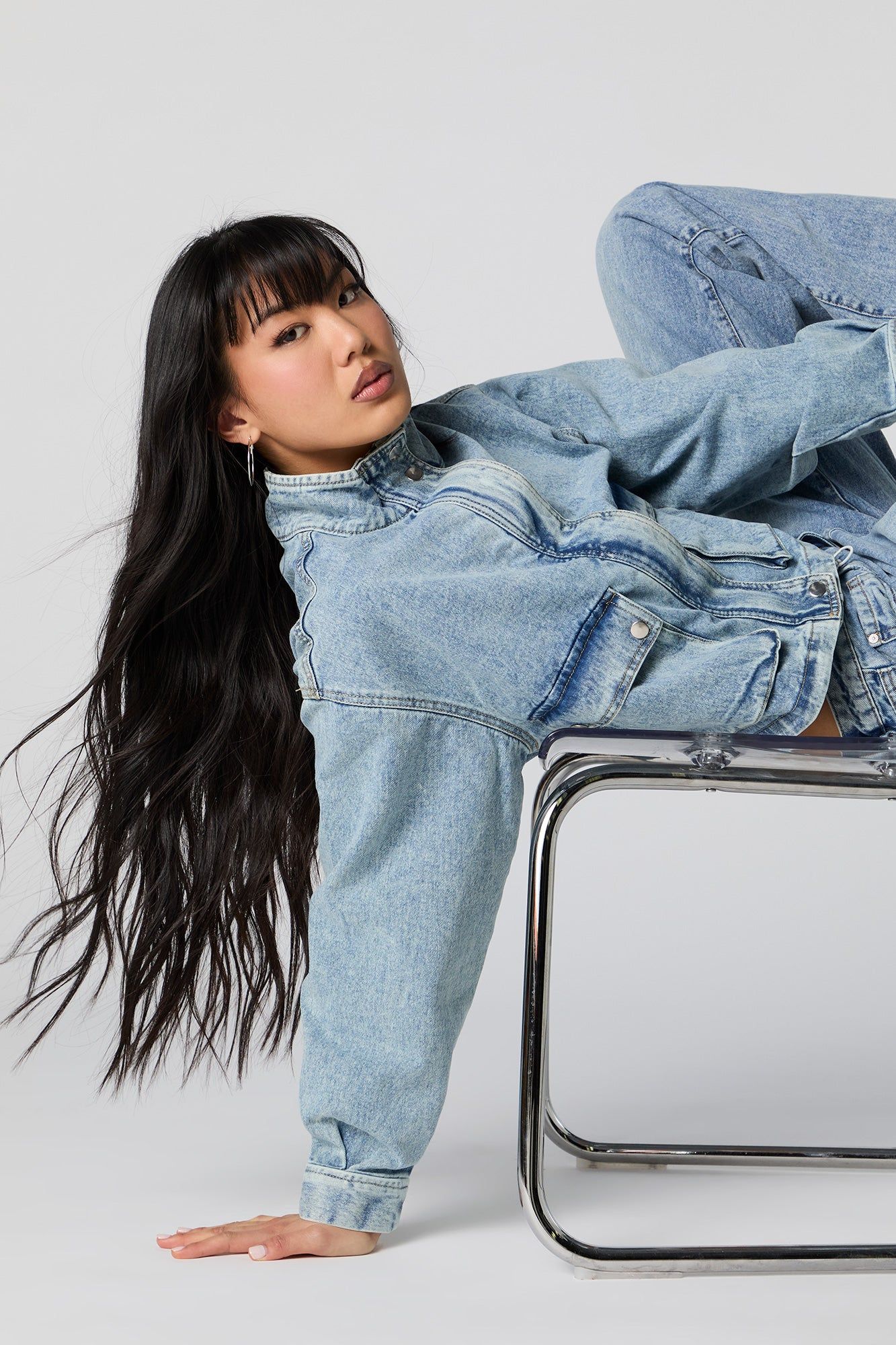 Acid Wash Cargo Denim Jacket sold by Charlotte Russe