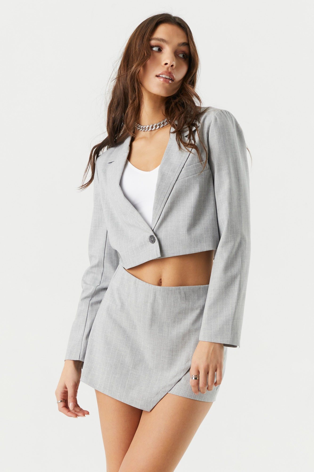 Pinstripe Boxy Cropped Blazer sold by Charlotte Russe
