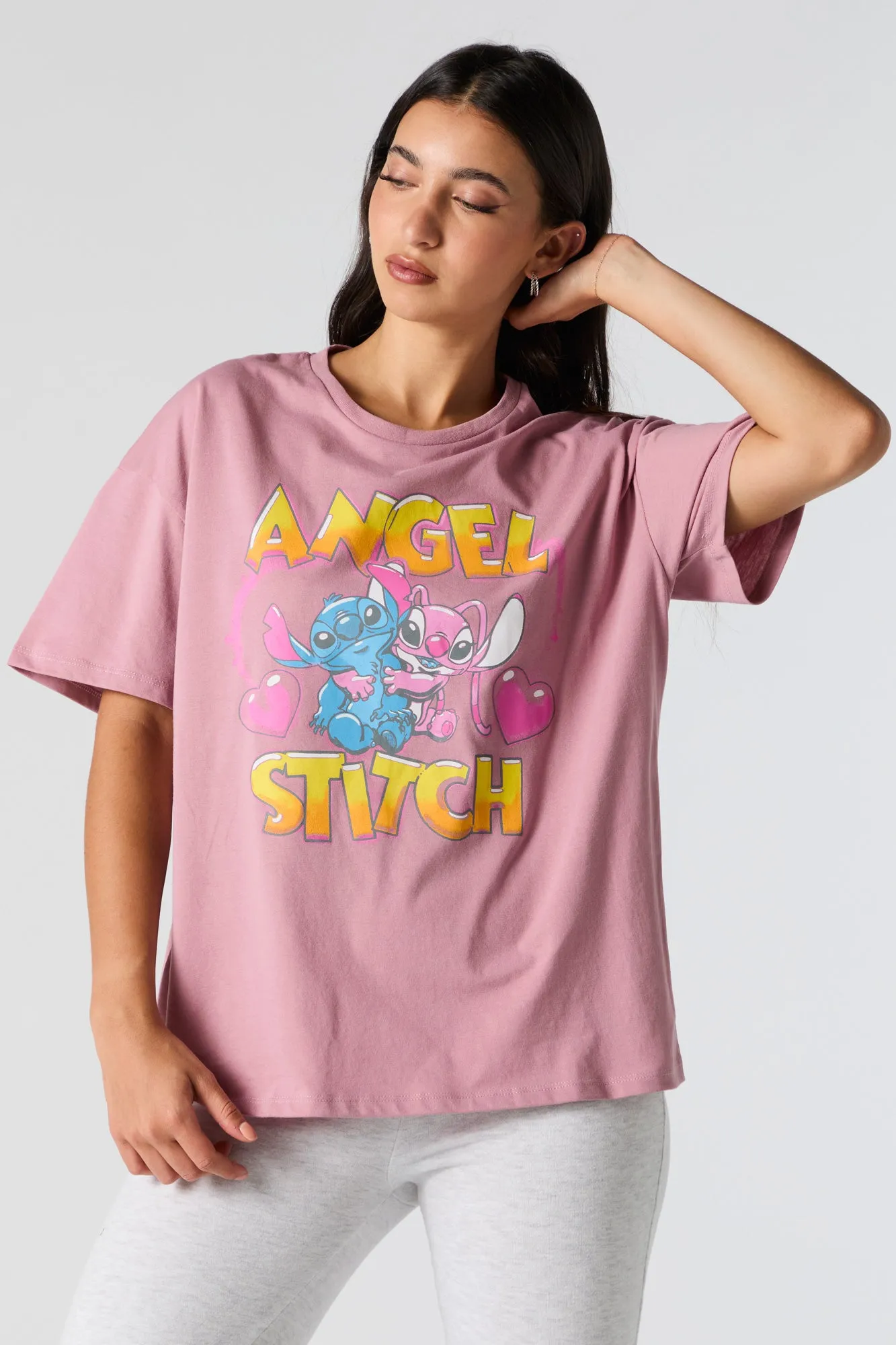 Angel & Stitch Graphic Boyfriend T-Shirt sold by Charlotte Russe