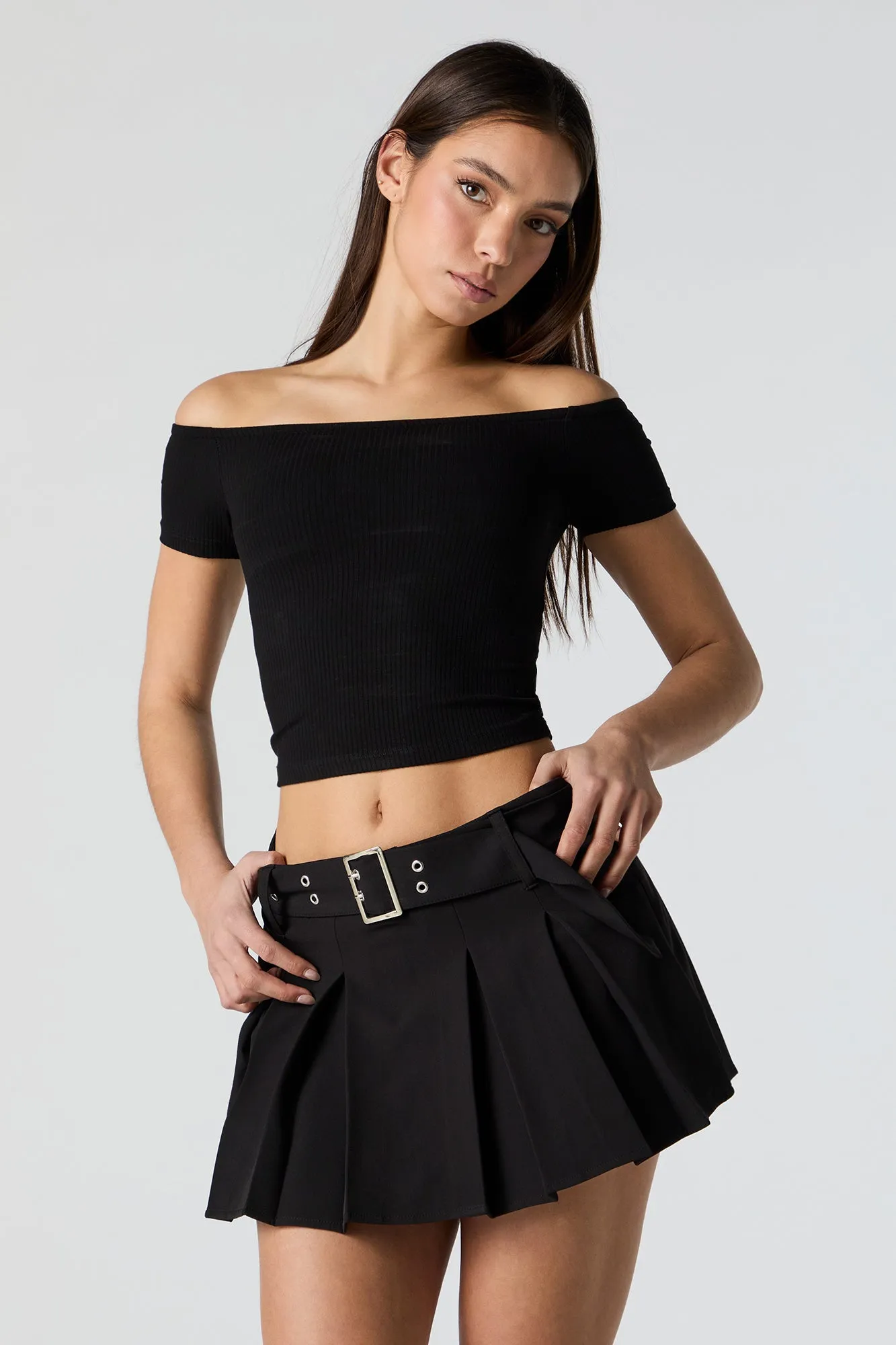 Pleated Belted Mini Skort sold by Charlotte Russe