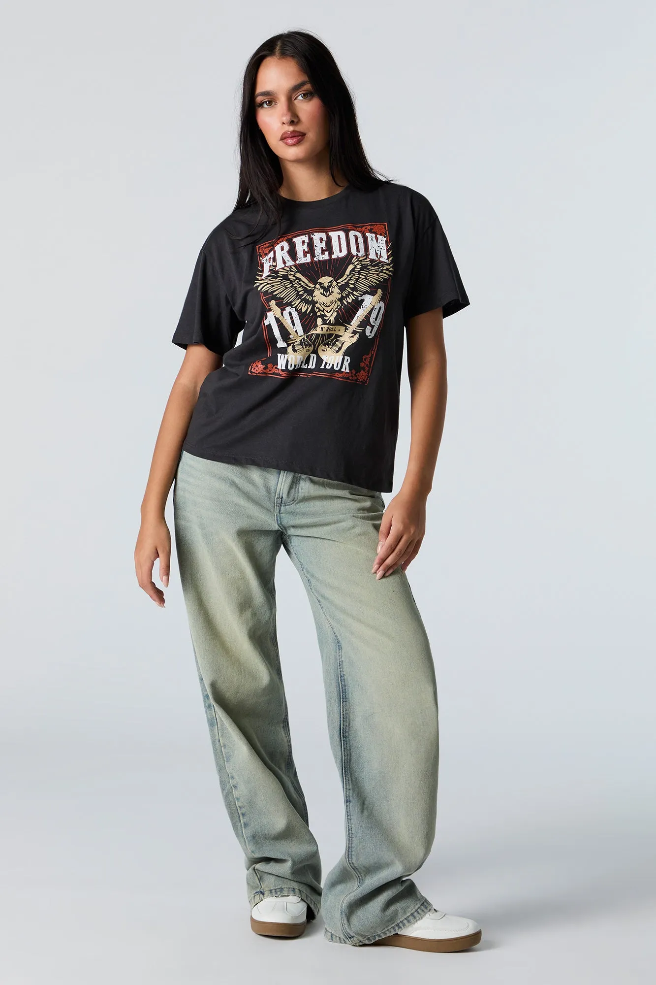 Freedom World Tour Graphic Boyfriend T-Shirt sold by Charlotte Russe product image thumbnail 2