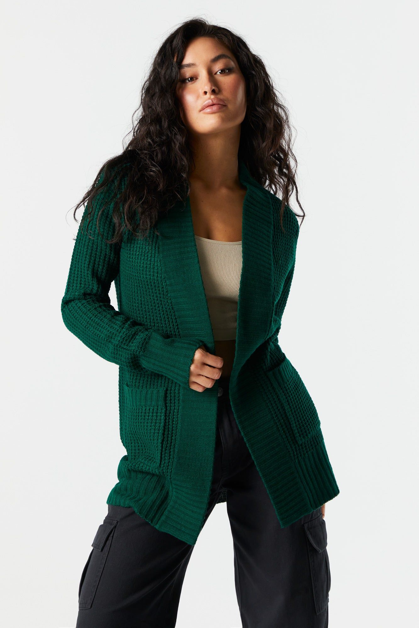 Waffle Knit Open Cardigan sold by Charlotte Russe product image thumbnail 4