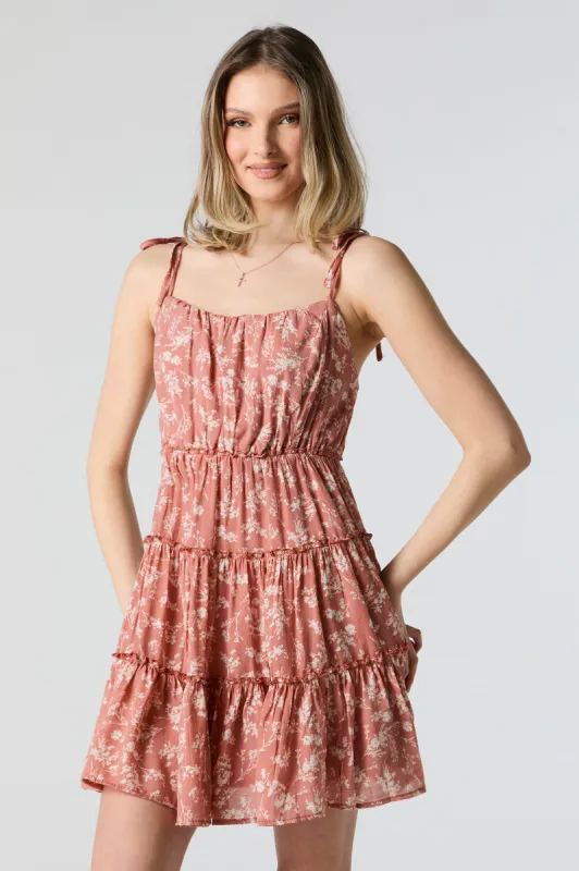 Floral Tiered Tie Strap Mini Dress sold by Charlotte Russe