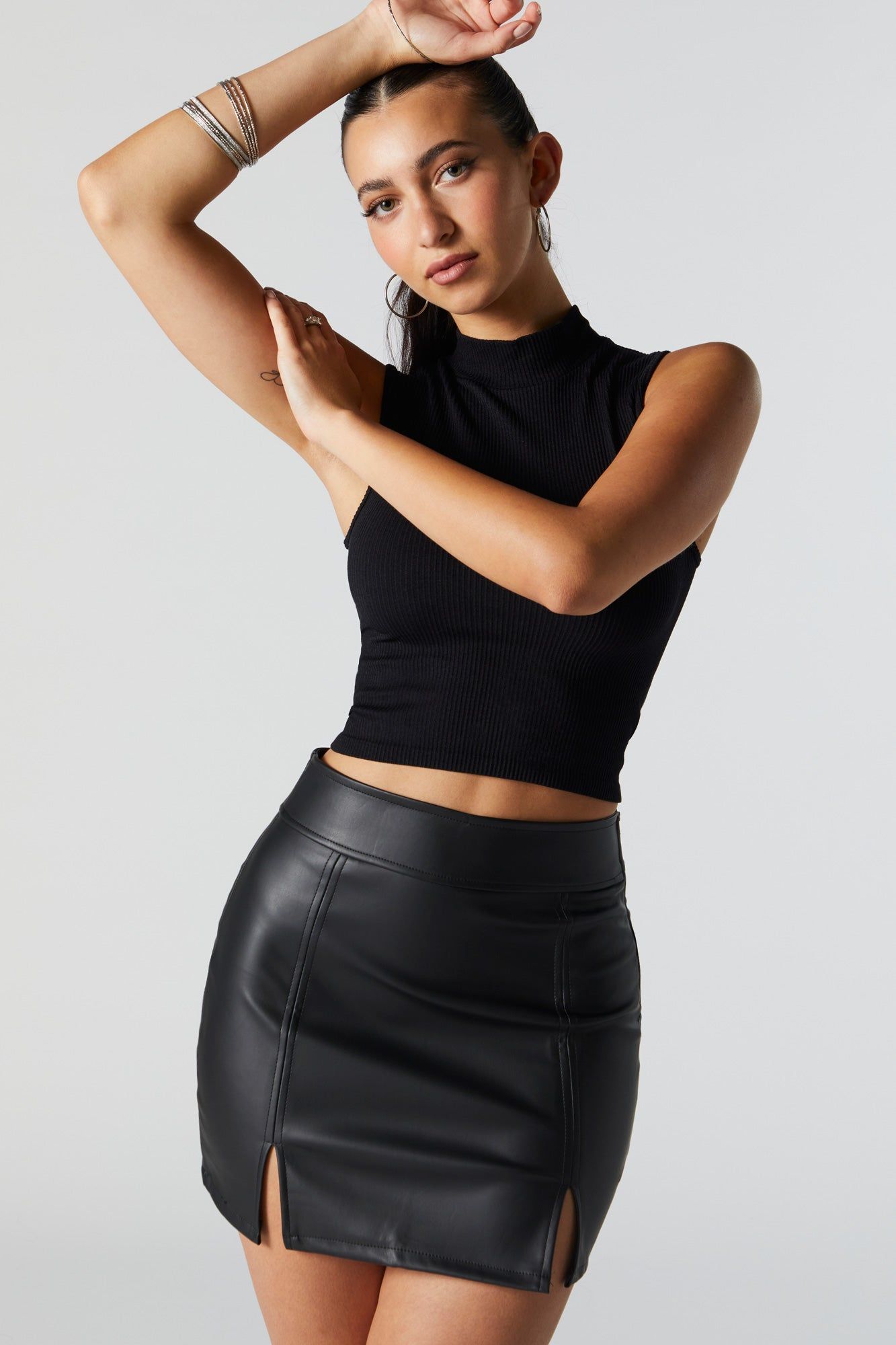 Faux Leather Double Slit Mini Skirt sold by Charlotte Russe product image thumbnail 3