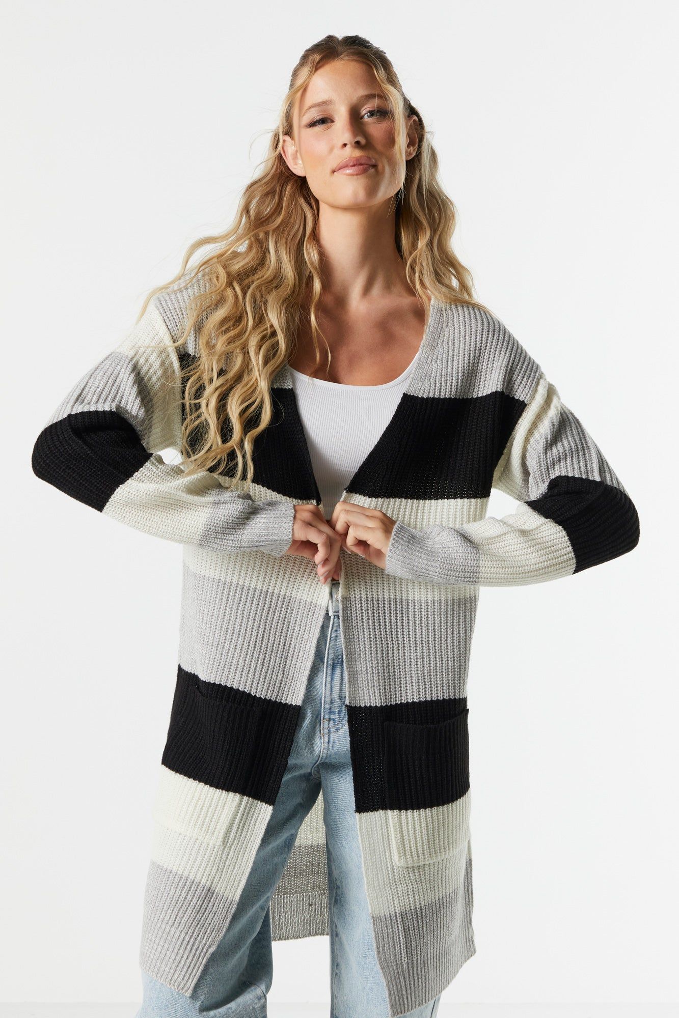Striped Knit Open Cardigan sold by Charlotte Russe