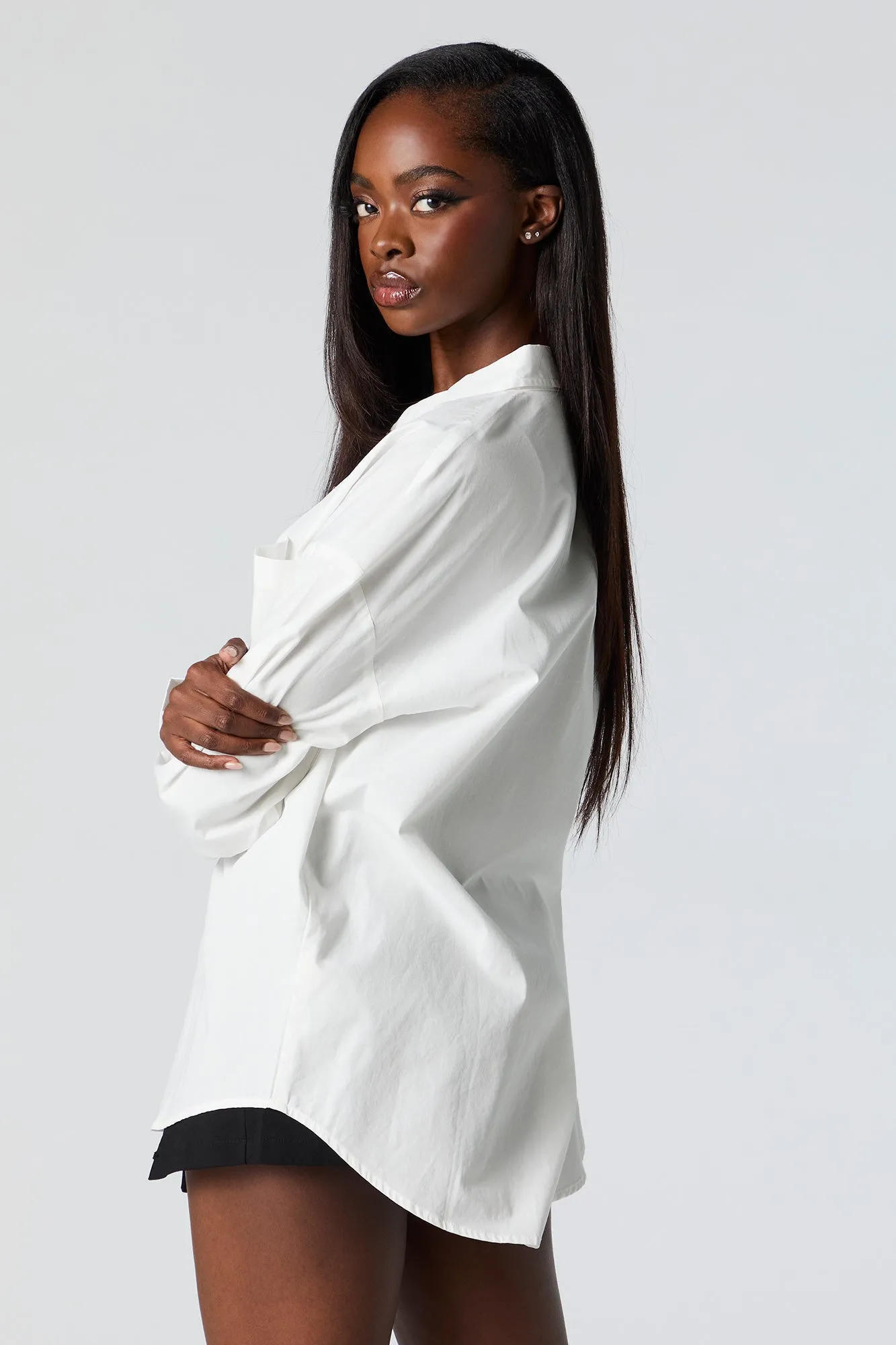 Poplin Oversized Button-Up Top sold by Charlotte Russe product image thumbnail 2