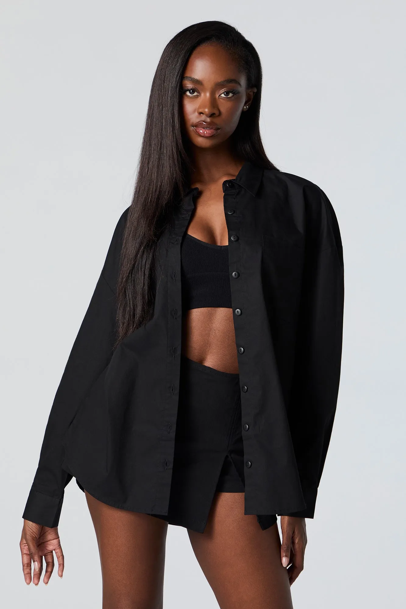 Poplin Oversized Button-Up Top sold by Charlotte Russe product image thumbnail 4