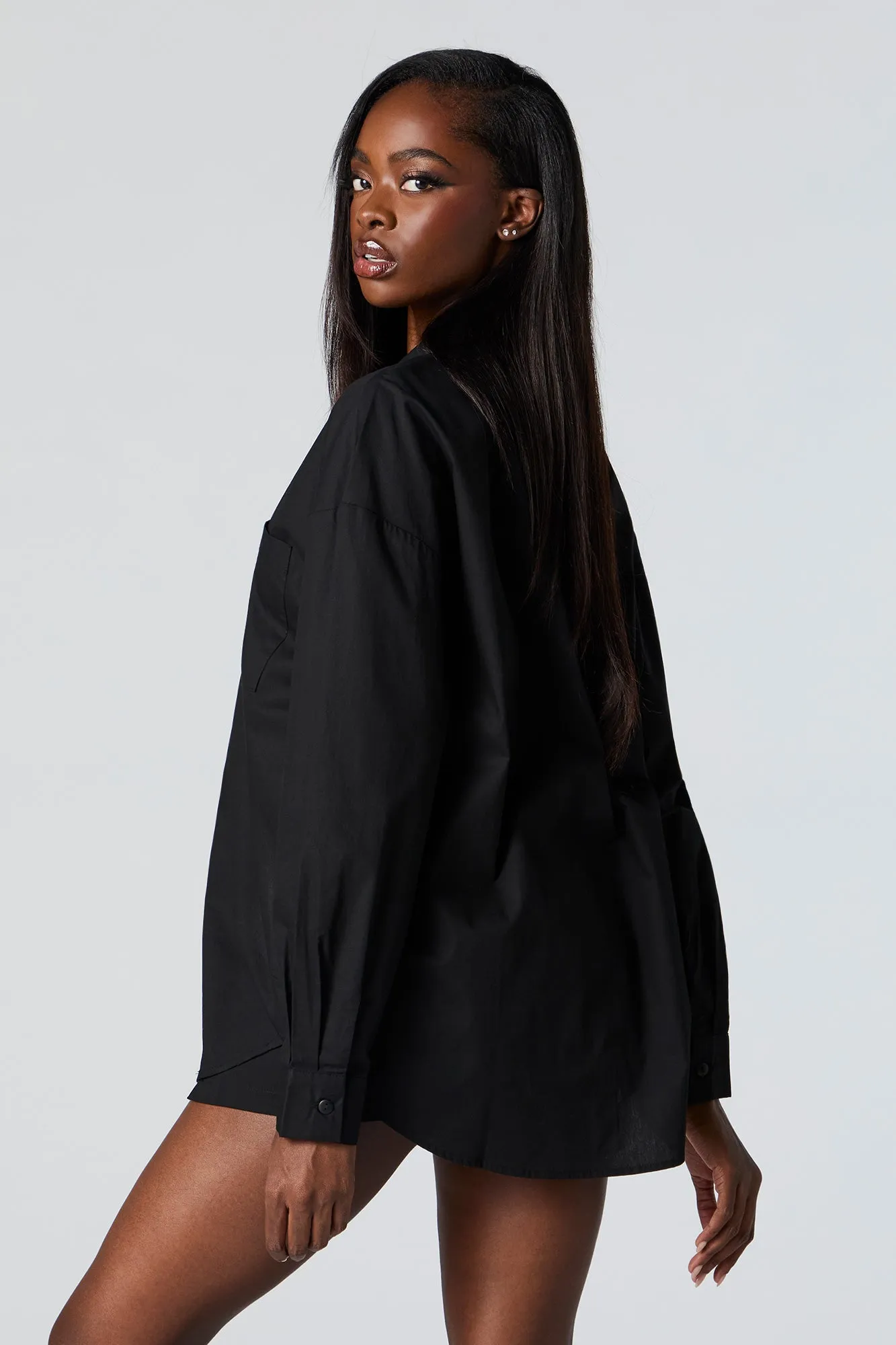 Poplin Oversized Button-Up Top sold by Charlotte Russe product image thumbnail 5