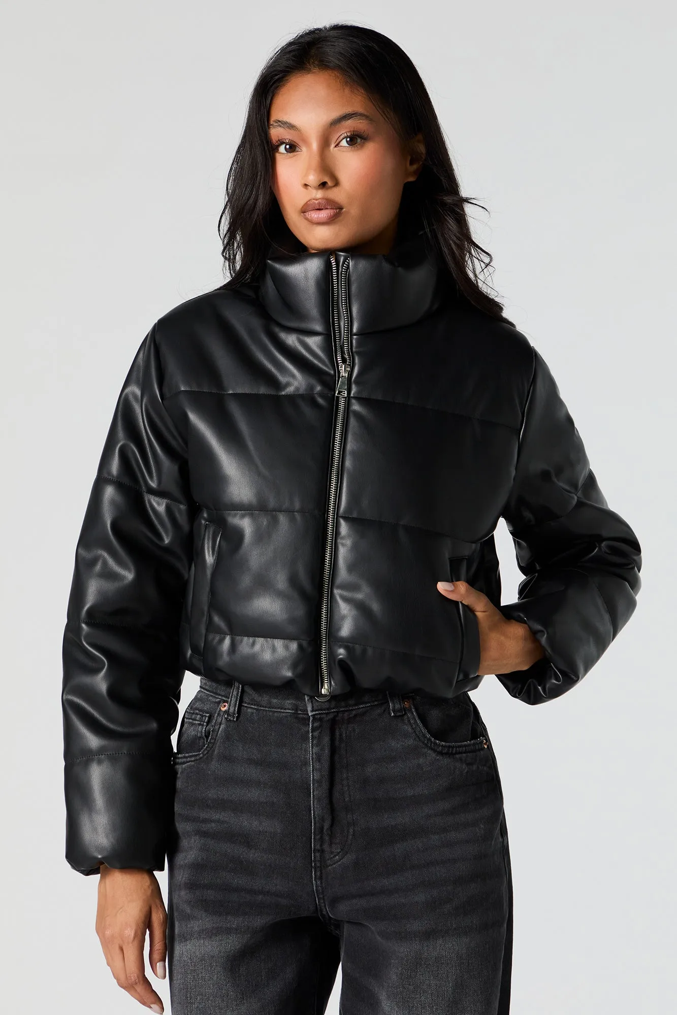 Faux Leather Cropped Puffer Jacket sold by Charlotte Russe product image thumbnail 4