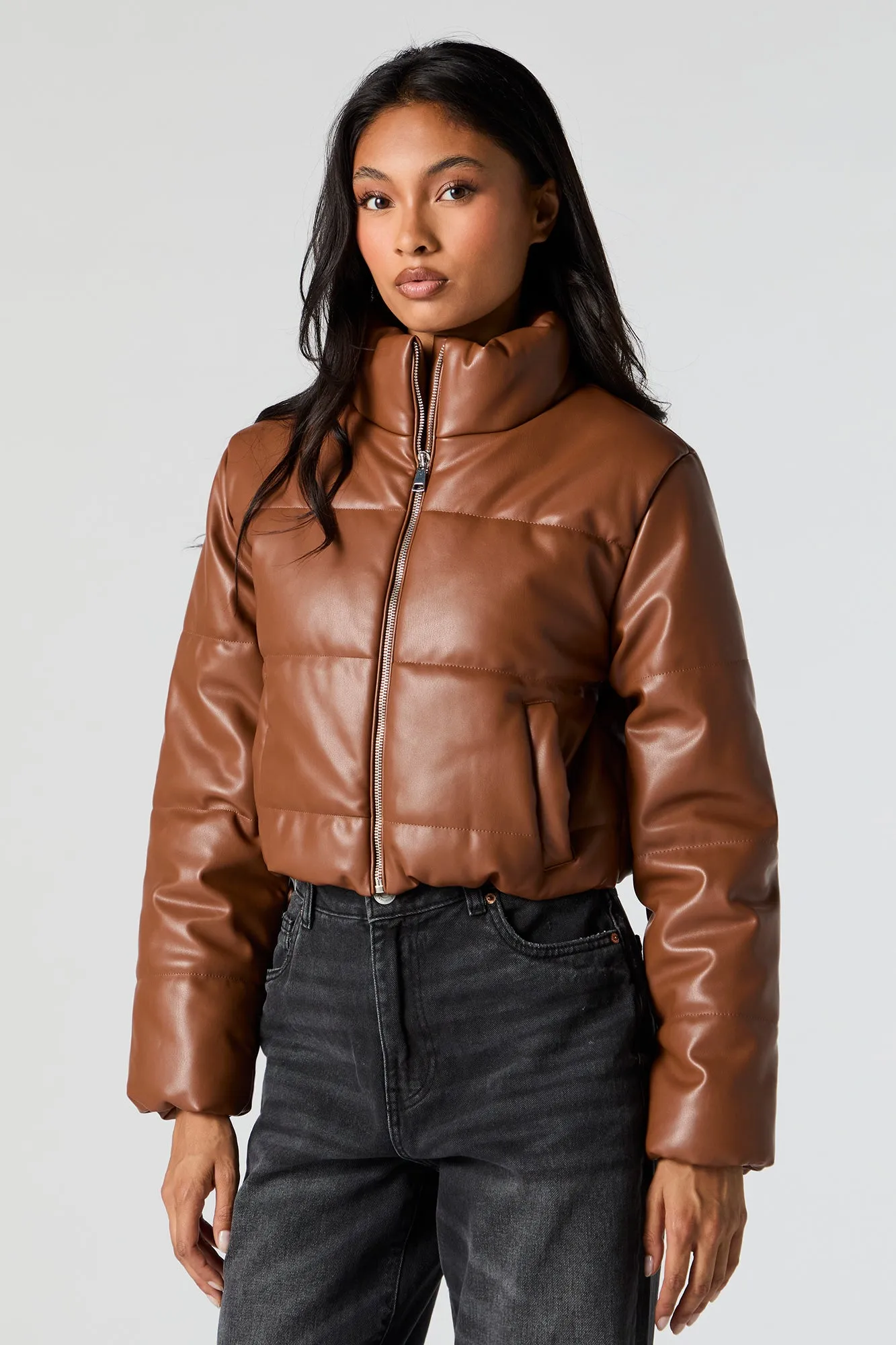 Faux Leather Cropped Puffer Jacket sold by Charlotte Russe