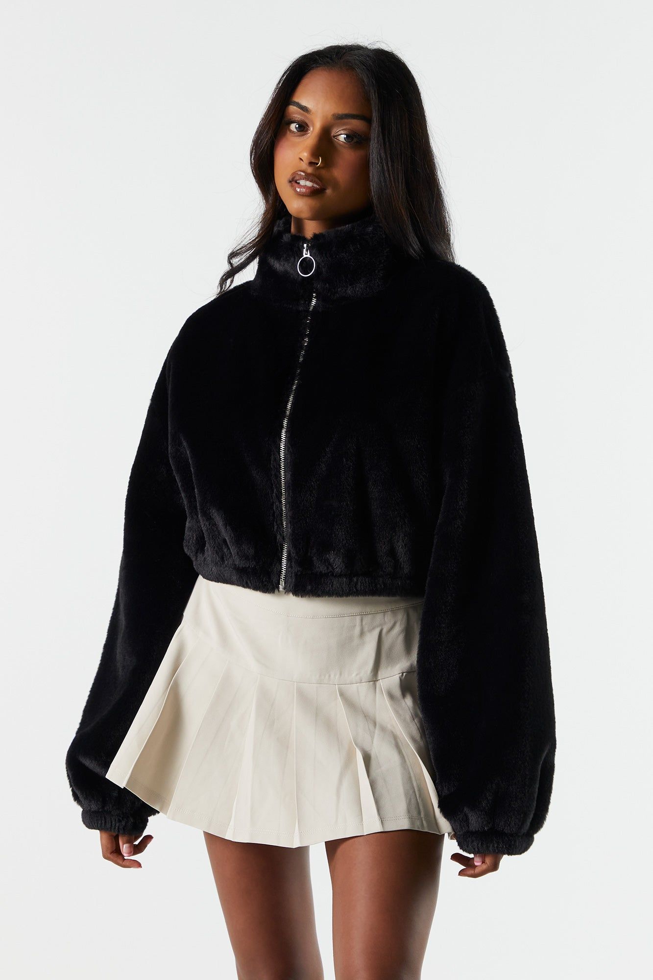 Plush Zip-Up Cropped Jacket sold by Charlotte Russe product image thumbnail 4