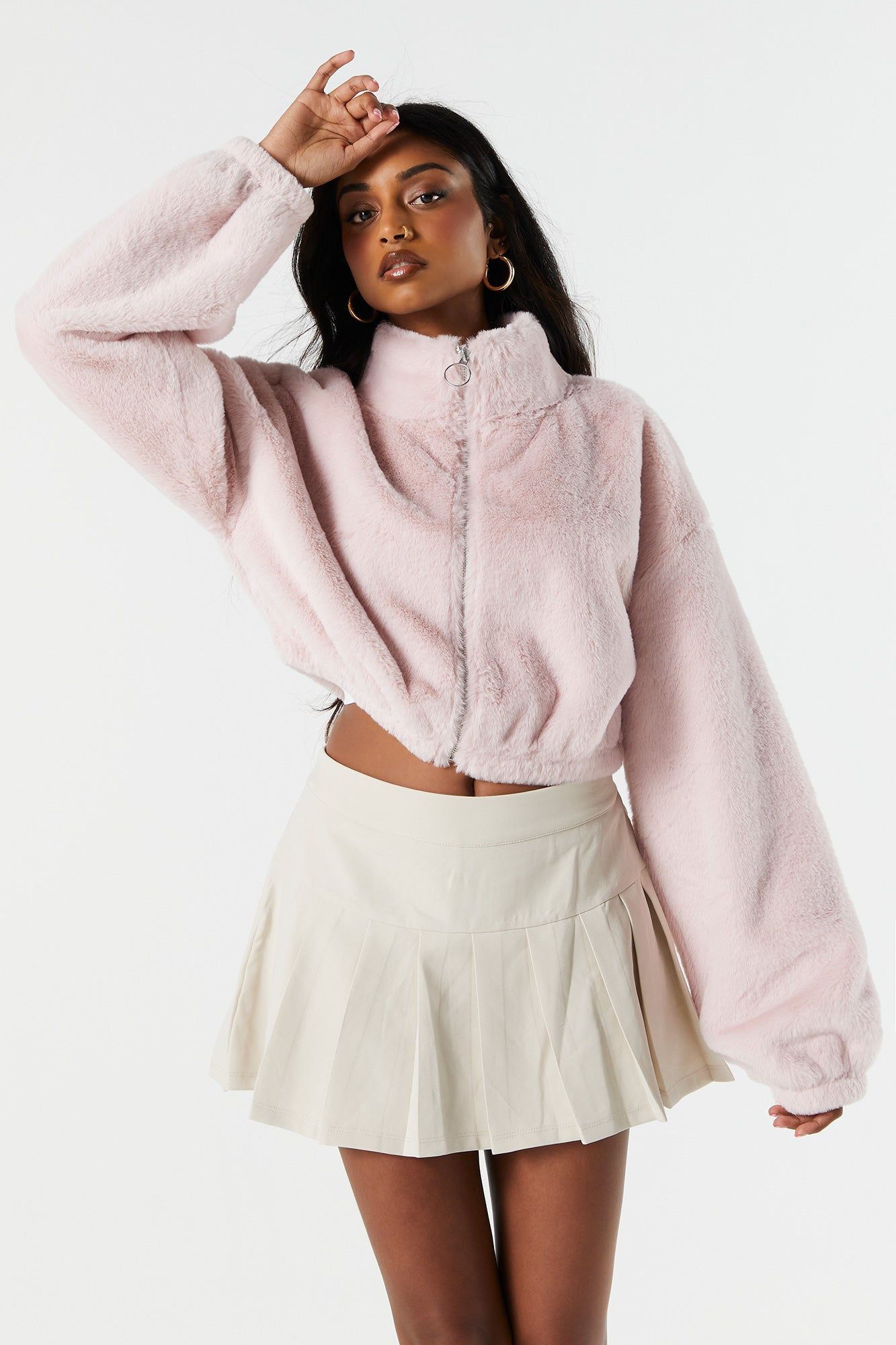 Plush Zip-Up Cropped Jacket sold by Charlotte Russe