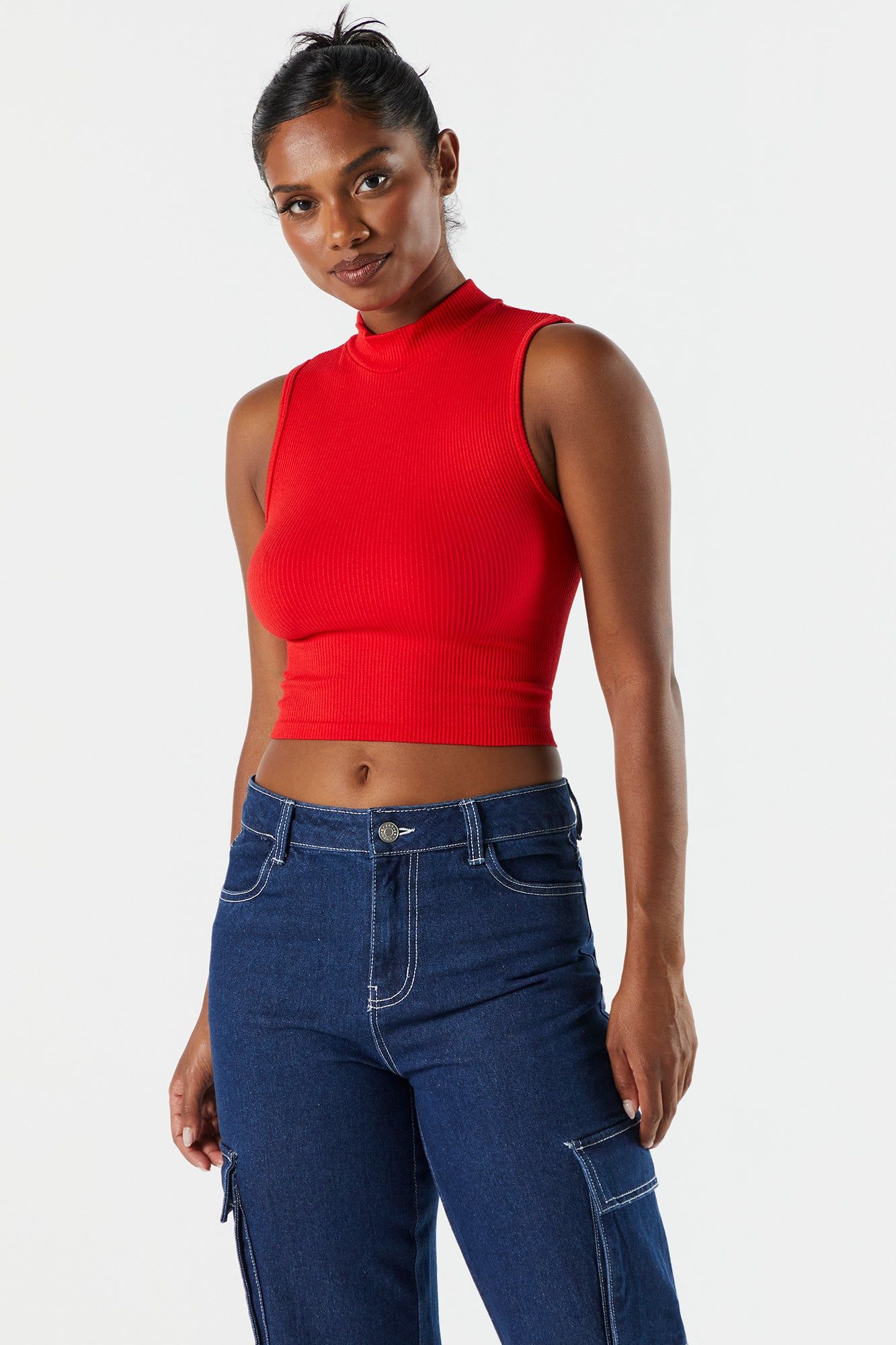 Seamless Ribbed Mock Neck Skimmer Tank sold by Charlotte Russe product image thumbnail 4