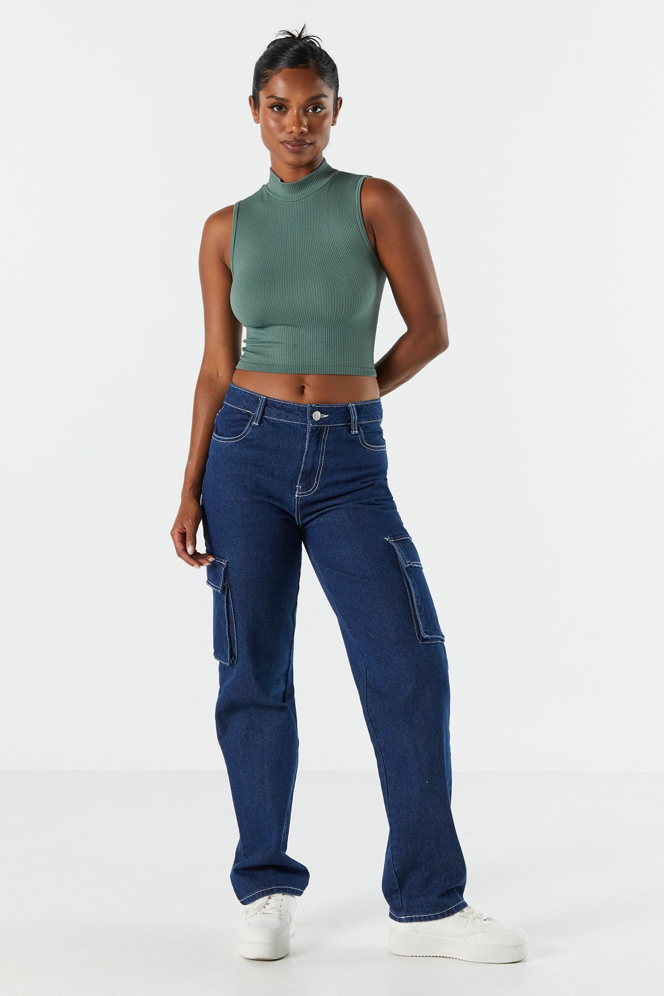 Seamless Ribbed Mock Neck Skimmer Tank sold by Charlotte Russe product image thumbnail 3