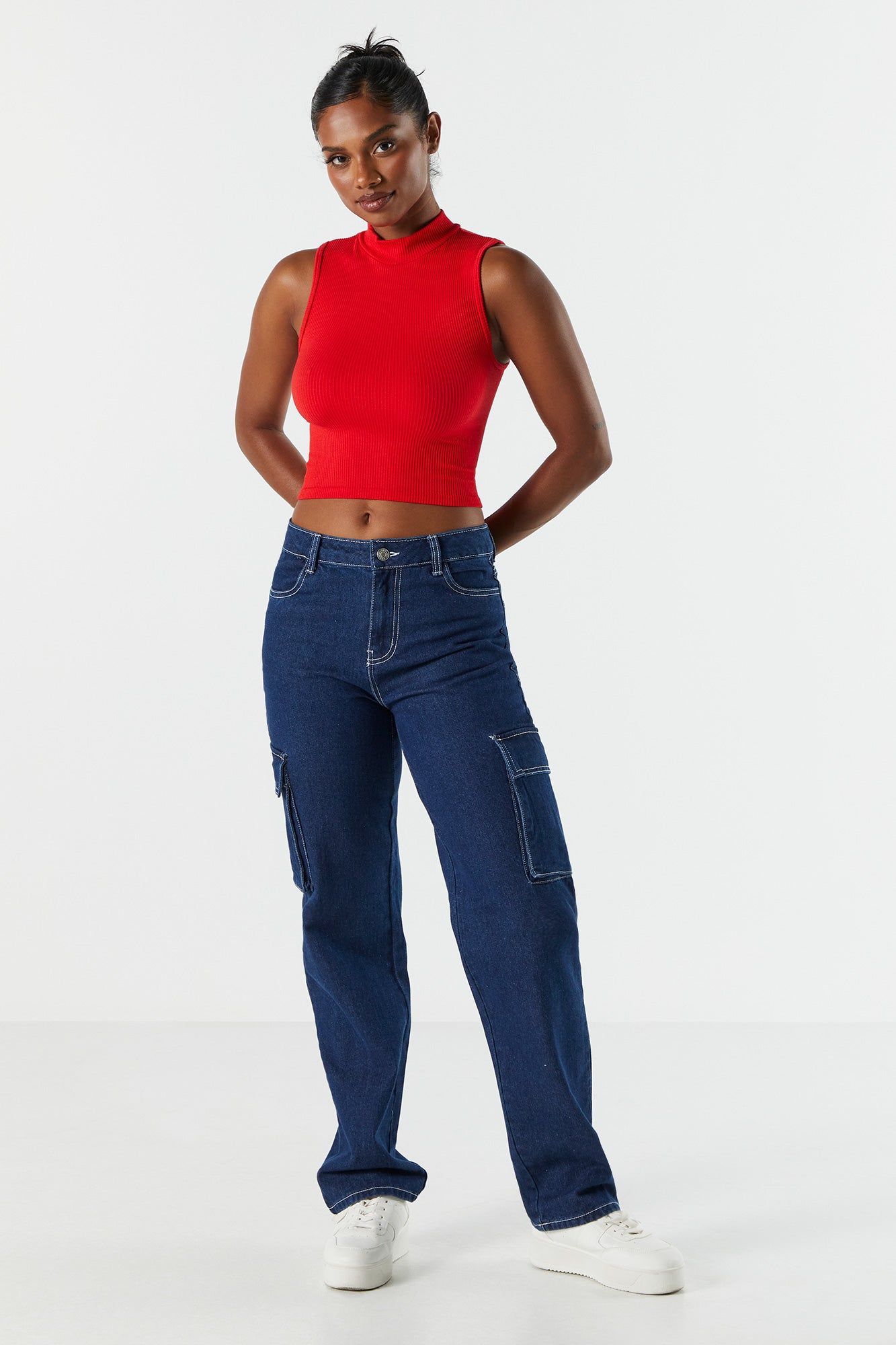 Seamless Ribbed Mock Neck Skimmer Tank sold by Charlotte Russe product image thumbnail 6