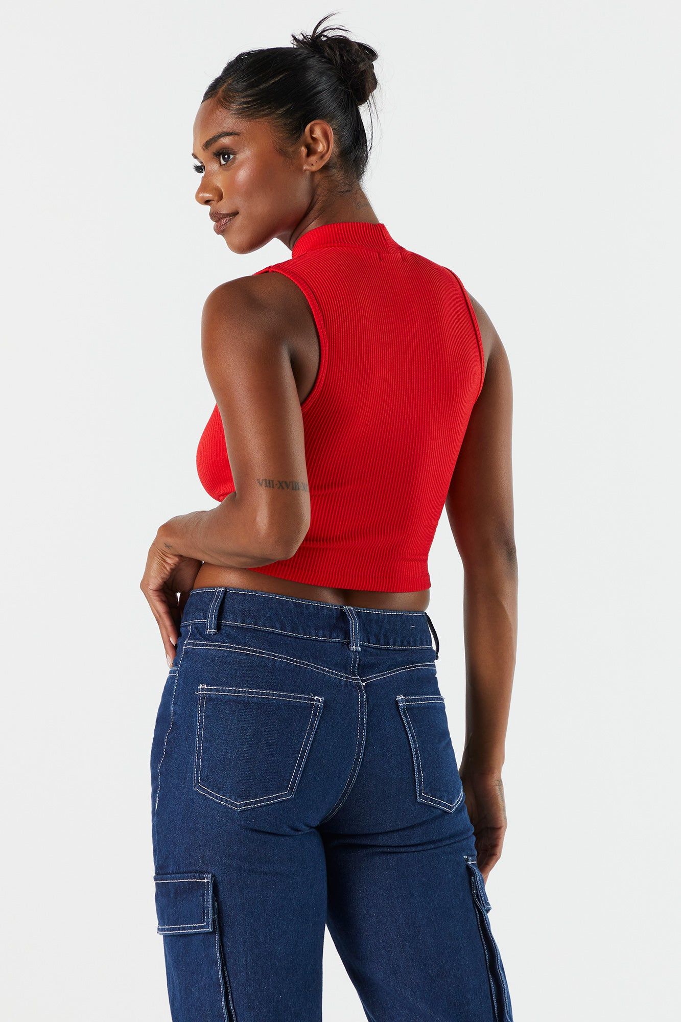 Seamless Ribbed Mock Neck Skimmer Tank sold by Charlotte Russe product image thumbnail 5