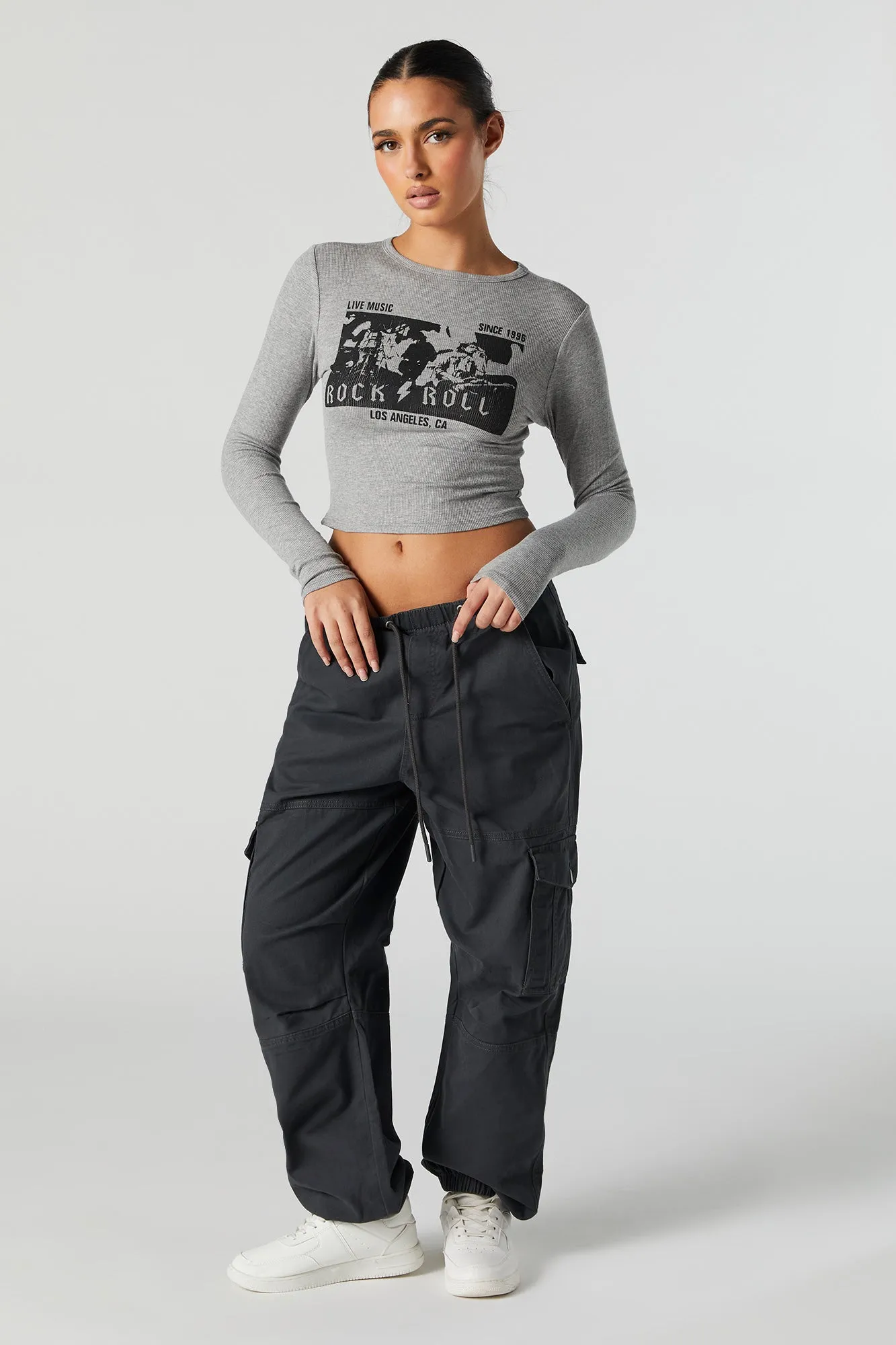 Rock and Roll Graphic Long Sleeve Crop Top sold by Charlotte Russe product image thumbnail 3