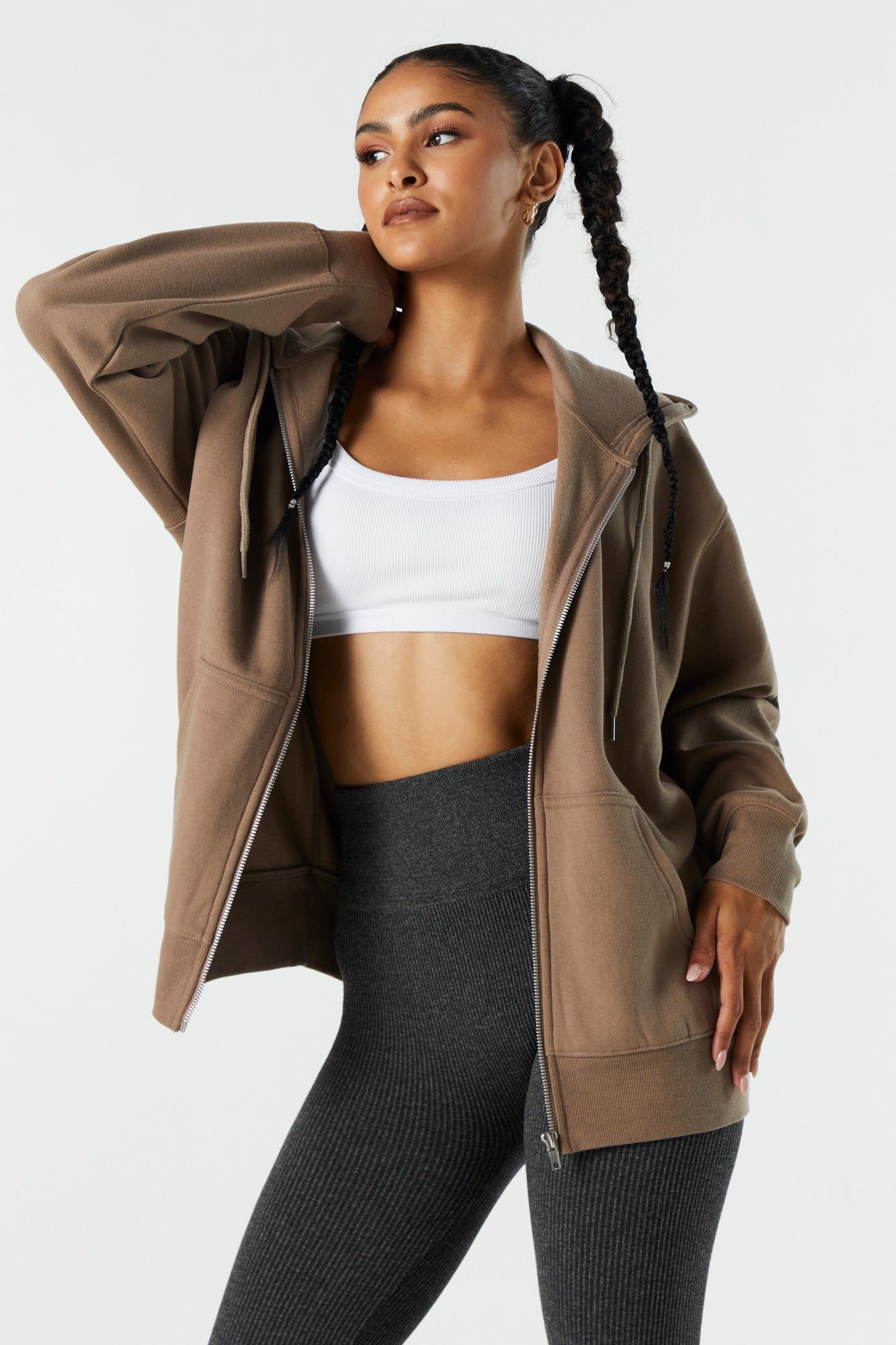 Oversized Fleece Zip-Up Hoodie sold by Charlotte Russe product image thumbnail 2