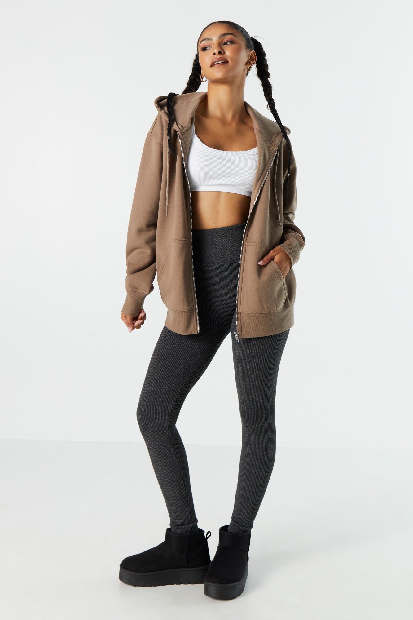 Oversized Fleece Zip-Up Hoodie sold by Charlotte Russe product image thumbnail 4