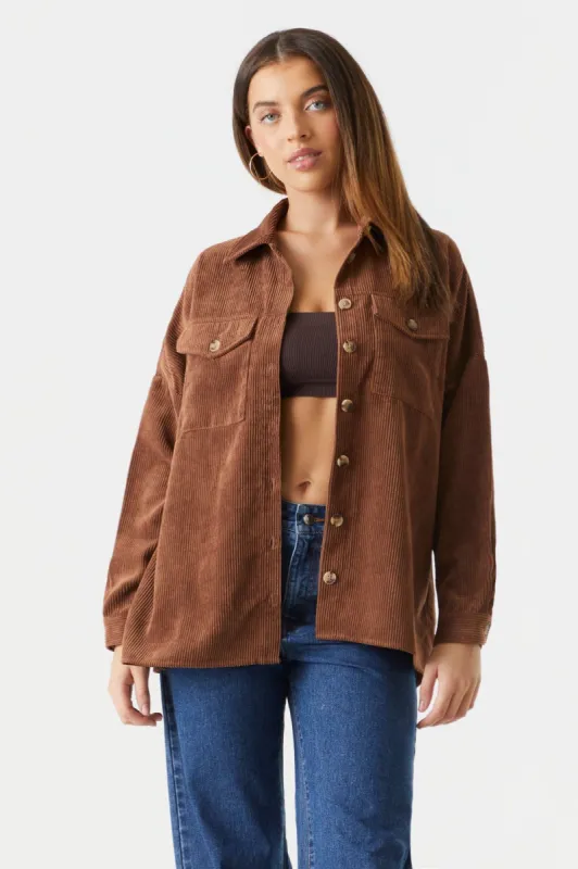Button-Up Oversized Corduroy Long Sleeve Top sold by Charlotte Russe
