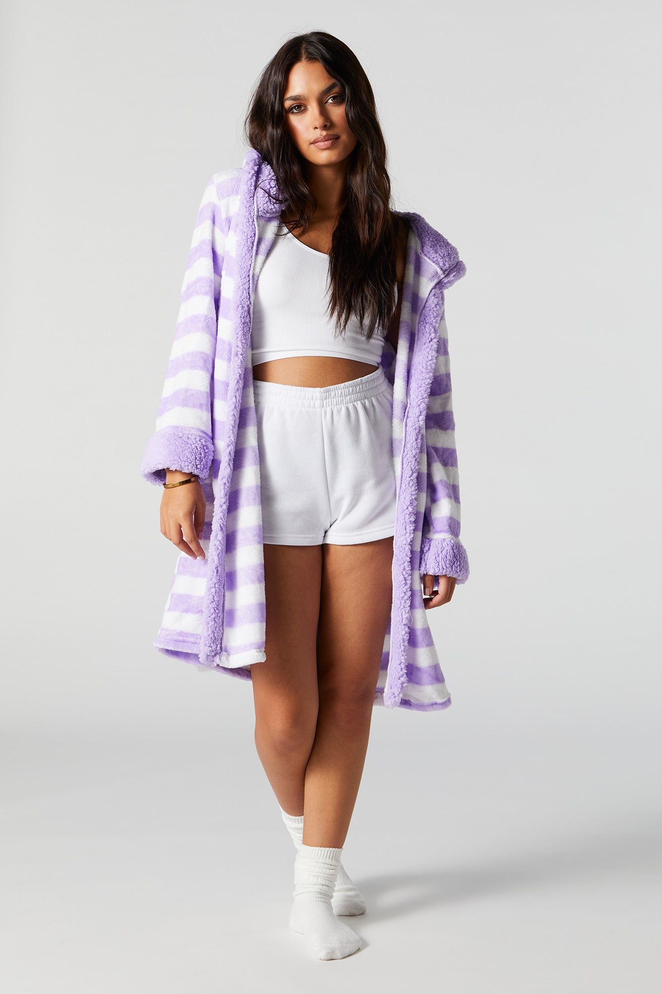 Striped Print Plush Robe sold by Charlotte Russe