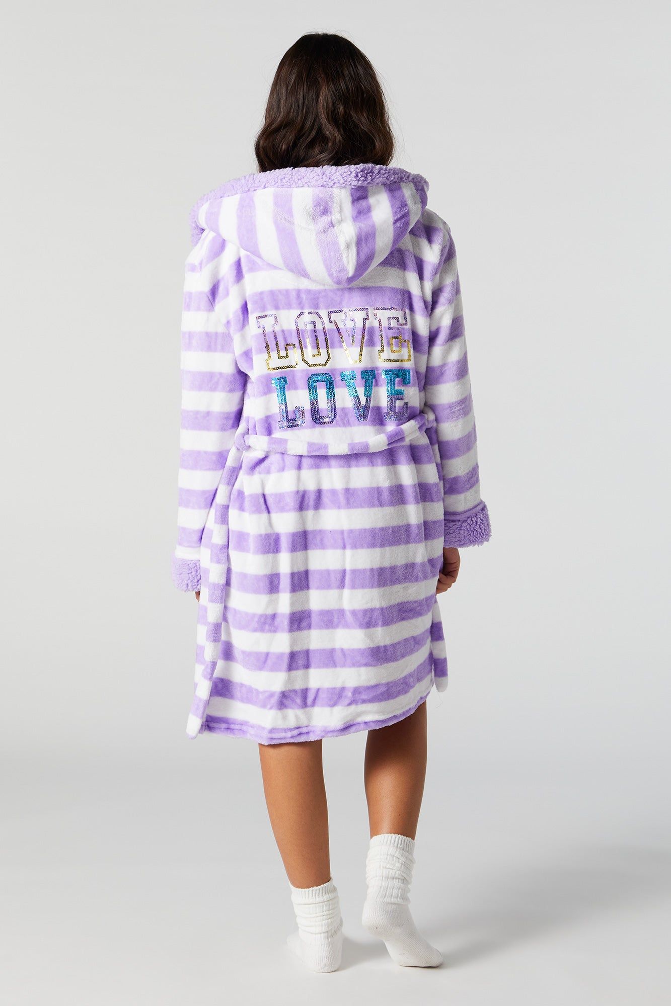 Striped Print Plush Robe sold by Charlotte Russe product image thumbnail 4