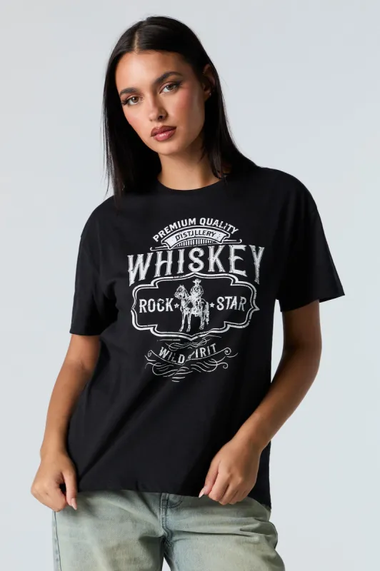 Whiskey Graphic Boyfriend T-Shirt sold by Charlotte Russe
