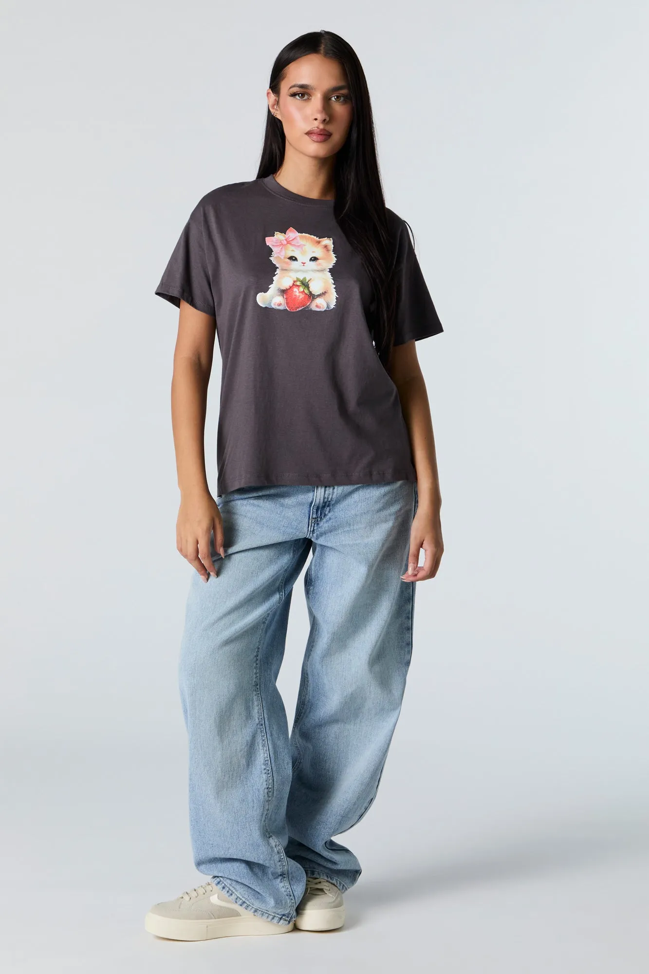 Strawberry Kitten Graphic Boyfriend T-Shirt sold by Charlotte Russe product image thumbnail 2