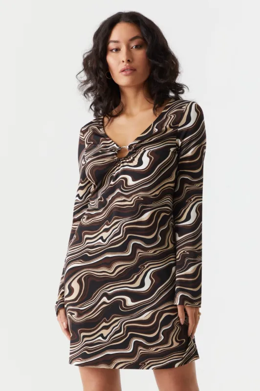 Marble Print Long Sleeve O-Ring A-Line Dress sold by Charlotte Russe