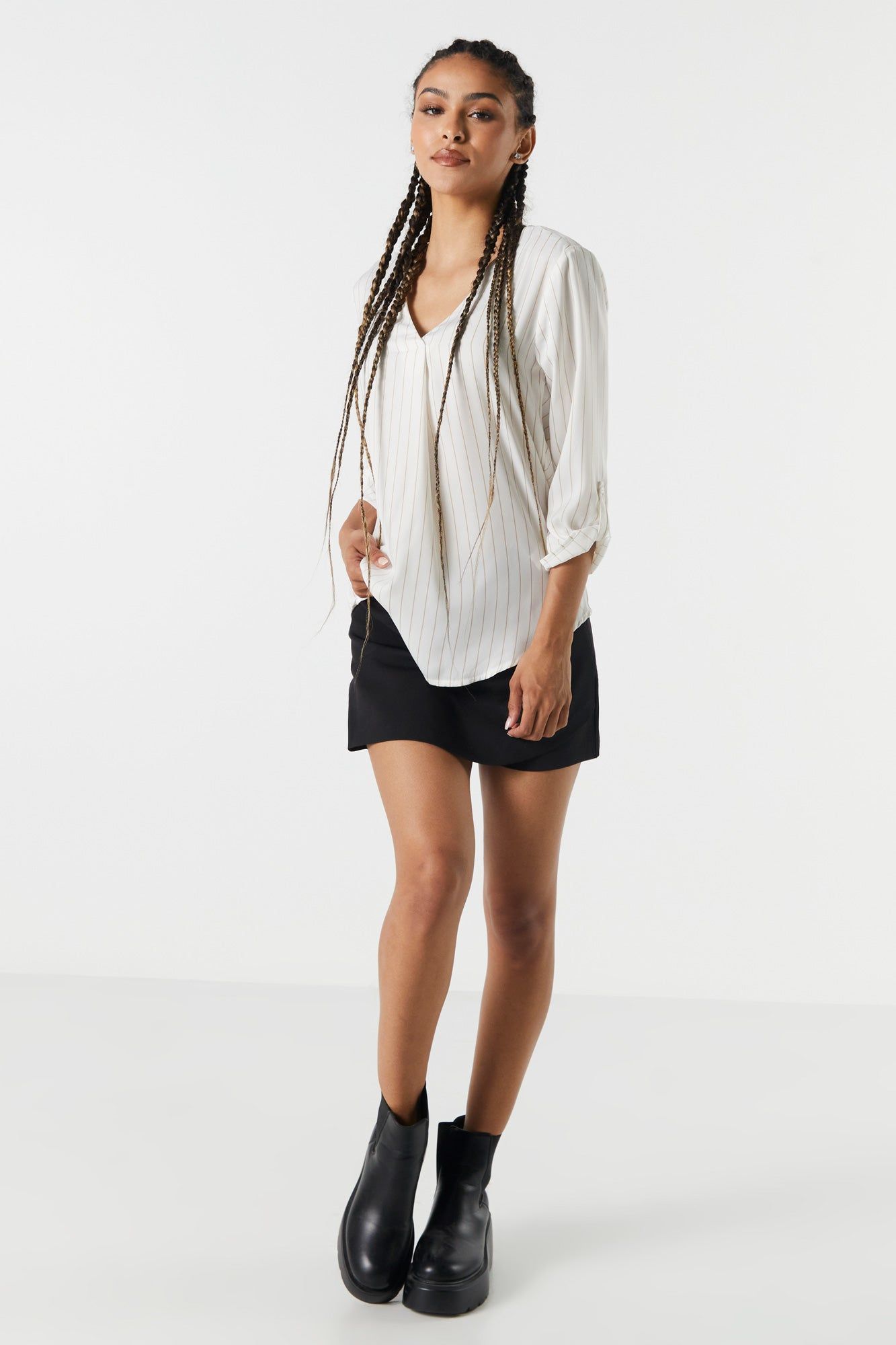 Pinstriped Satin V-Neck Blouse sold by Charlotte Russe product image thumbnail 3