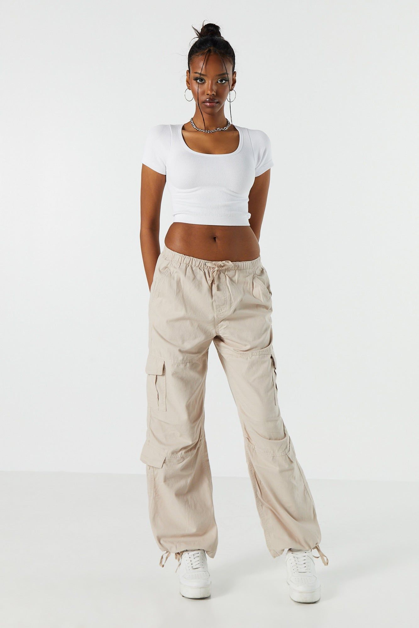 Twill Multi Pocket Cargo Parachute Pant sold by Charlotte Russe product image thumbnail 16