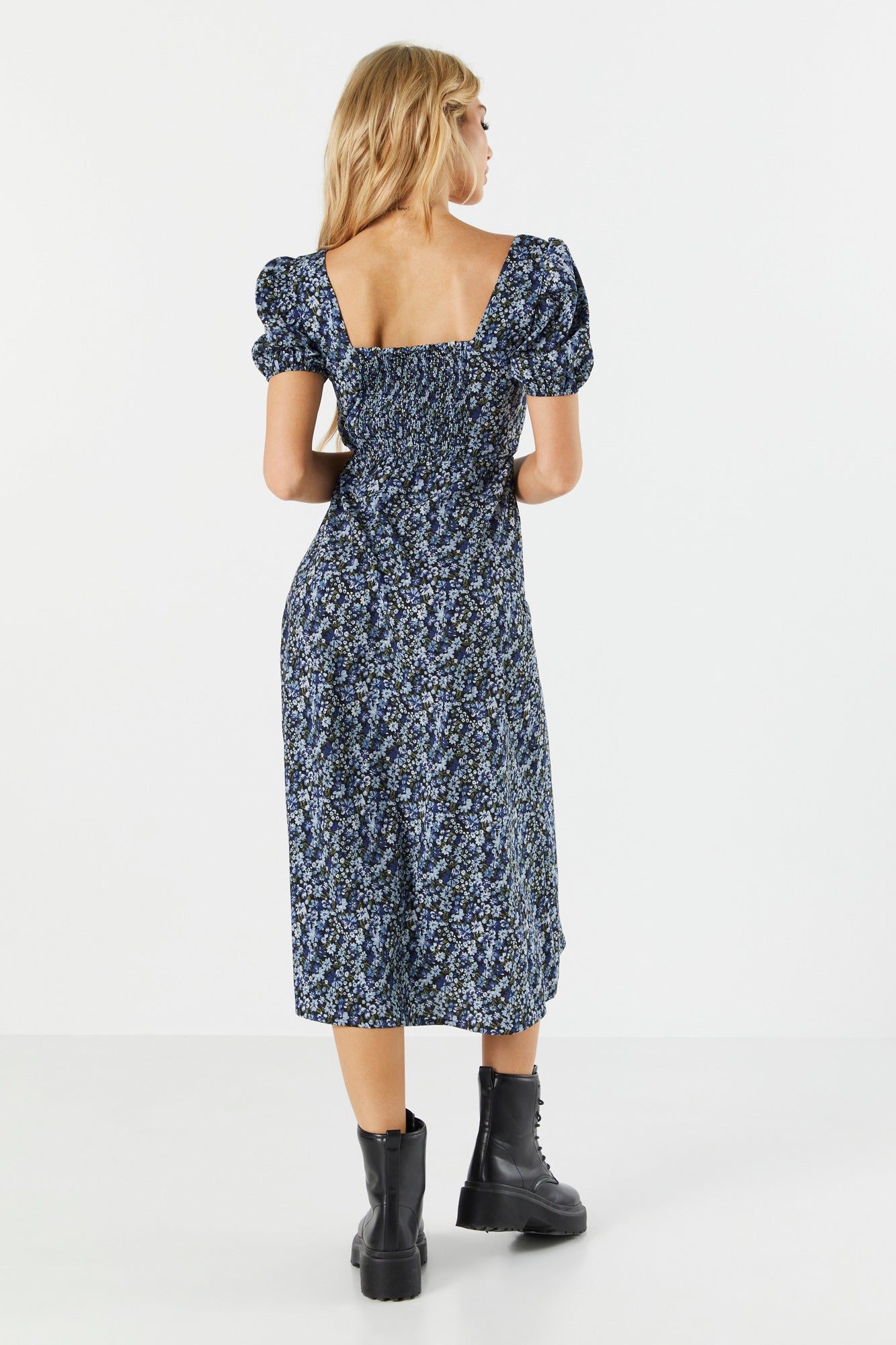 Blue Floral Slit Milkmaid Midi Dress sold by Charlotte Russe product image thumbnail 2