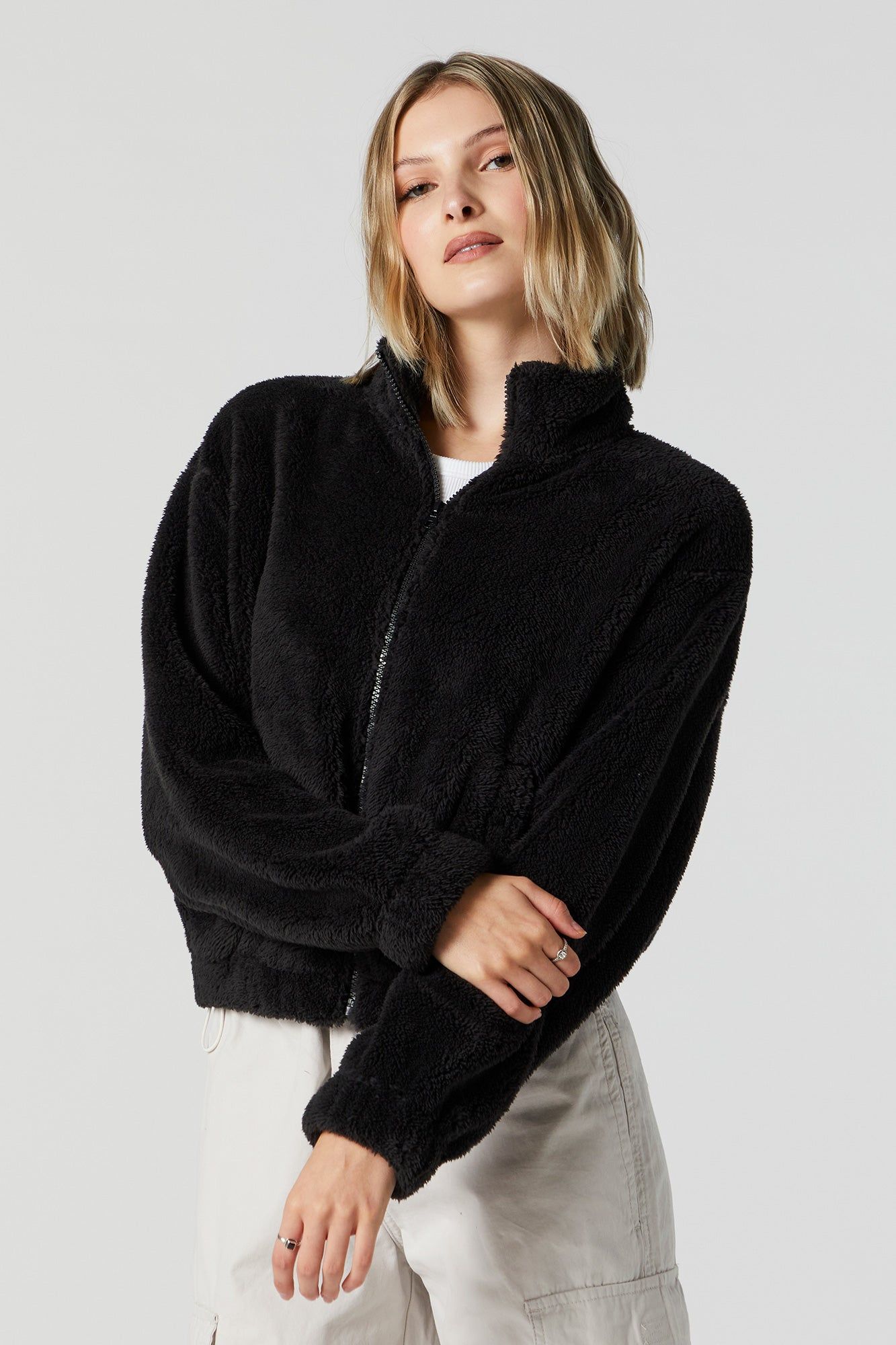 Plush Bomber Jacket sold by Charlotte Russe product image thumbnail 4