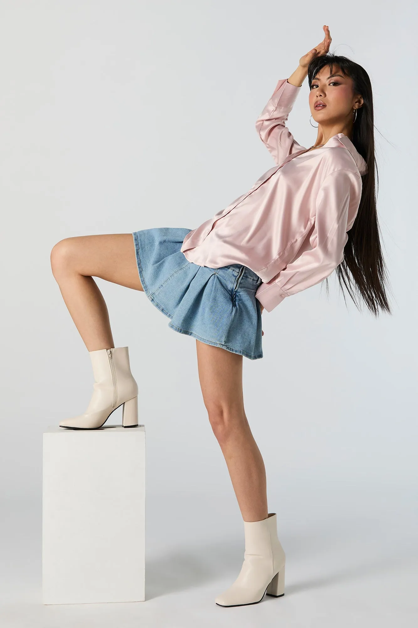 Satin Collared Long Sleeve Top sold by Charlotte Russe