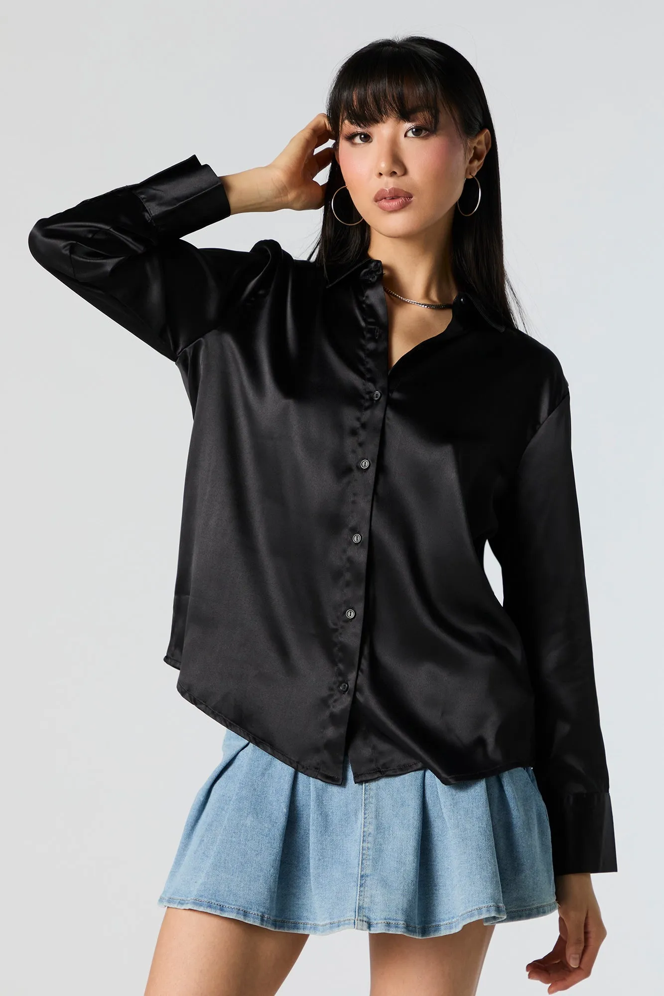 Satin Collared Long Sleeve Top sold by Charlotte Russe product image thumbnail 5
