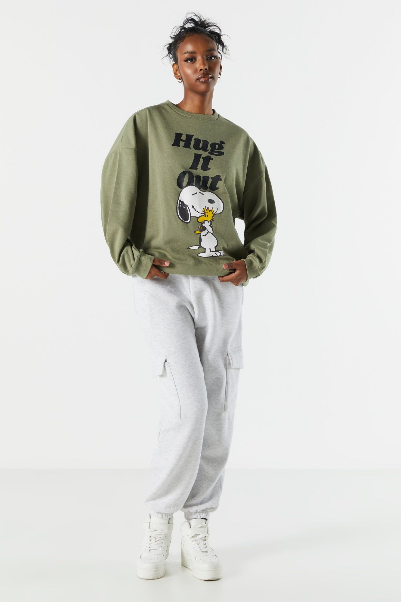 Snoopy Hug Graphic Fleece Sweatshirt sold by Charlotte Russe product image thumbnail 3