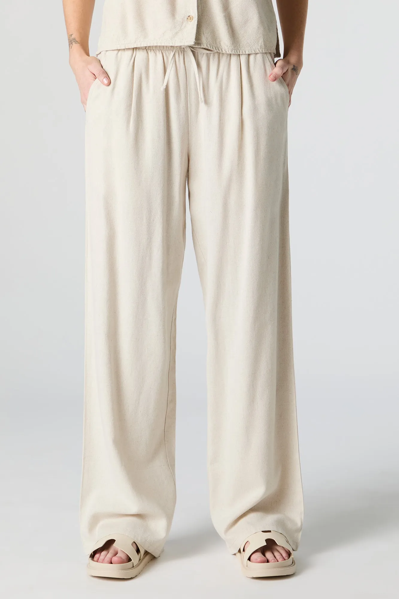 Linen Drawstring Straight Leg Pant sold by Charlotte Russe product image thumbnail 2