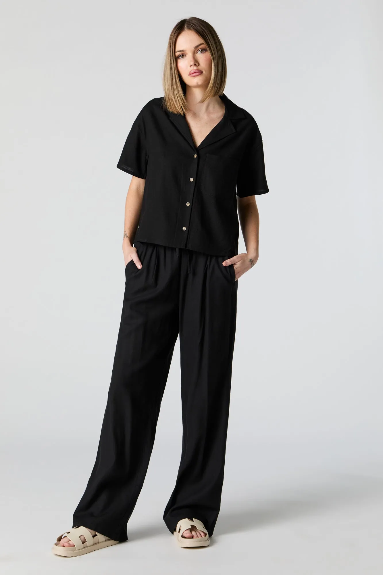 Linen Drawstring Straight Leg Pant sold by Charlotte Russe product image thumbnail 5