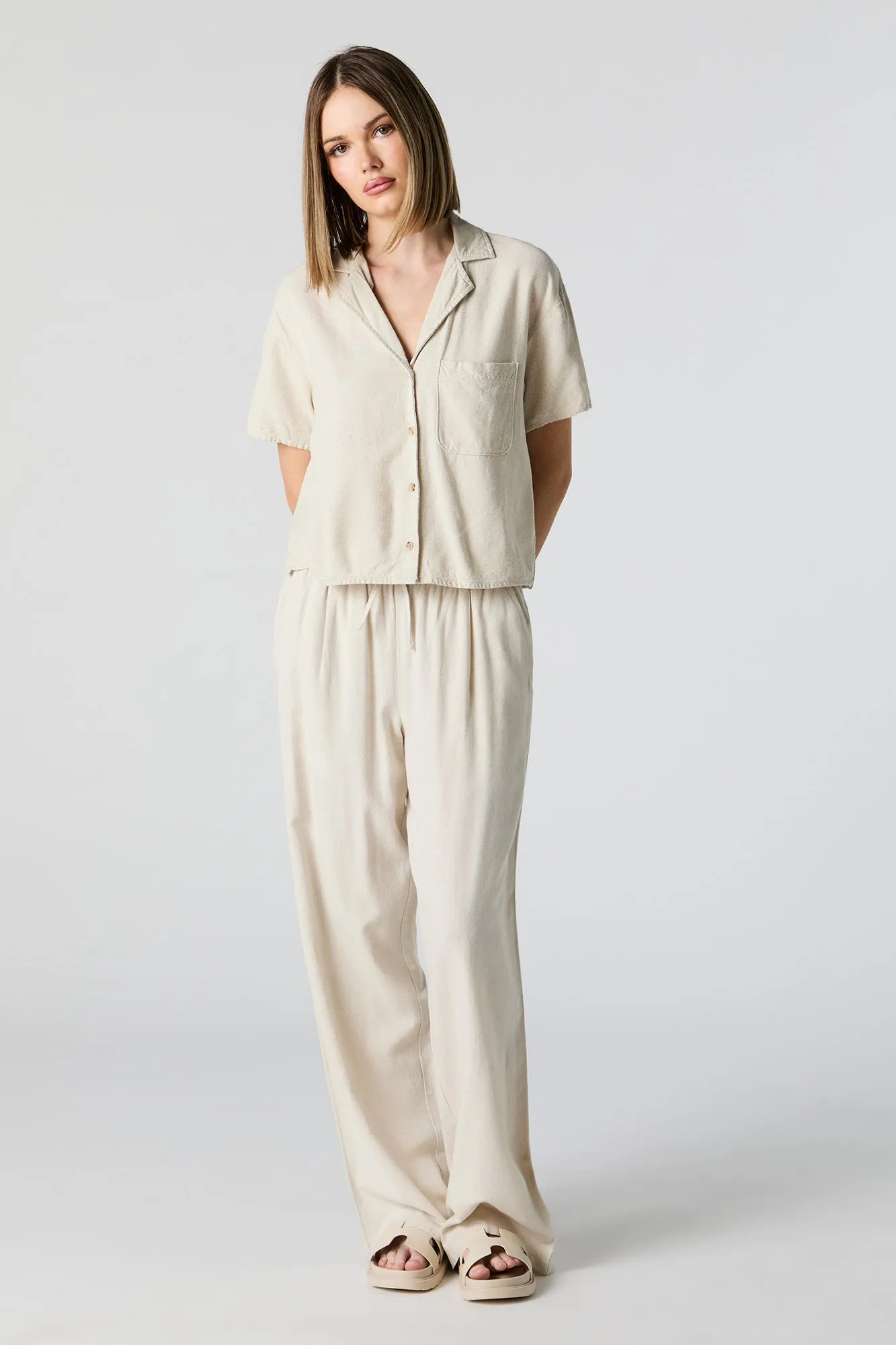 Linen Drawstring Straight Leg Pant sold by Charlotte Russe product image thumbnail 4