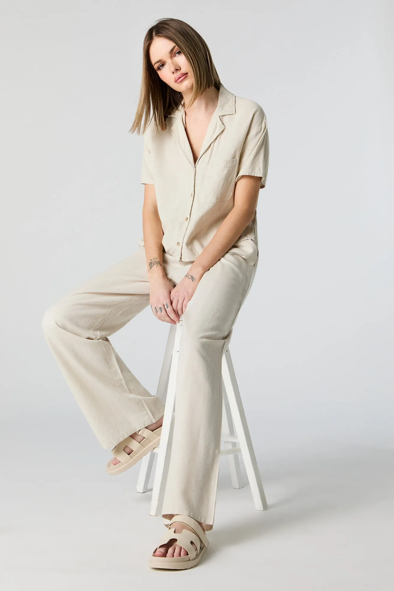 Linen Drawstring Straight Leg Pant sold by Charlotte Russe