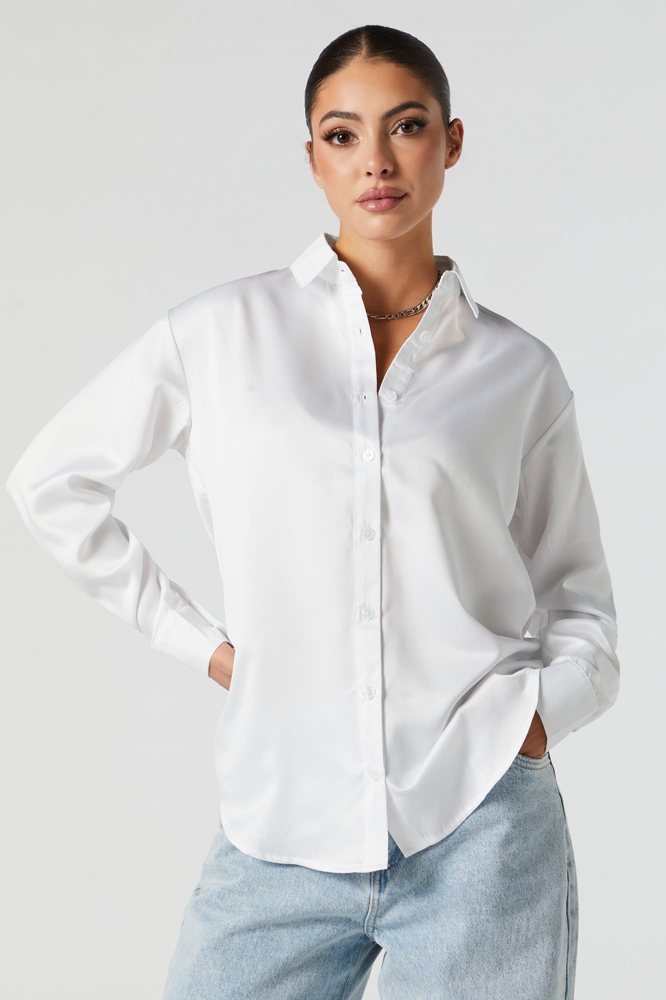Oversized Satin Button-Up Top sold by Charlotte Russe product image thumbnail 4