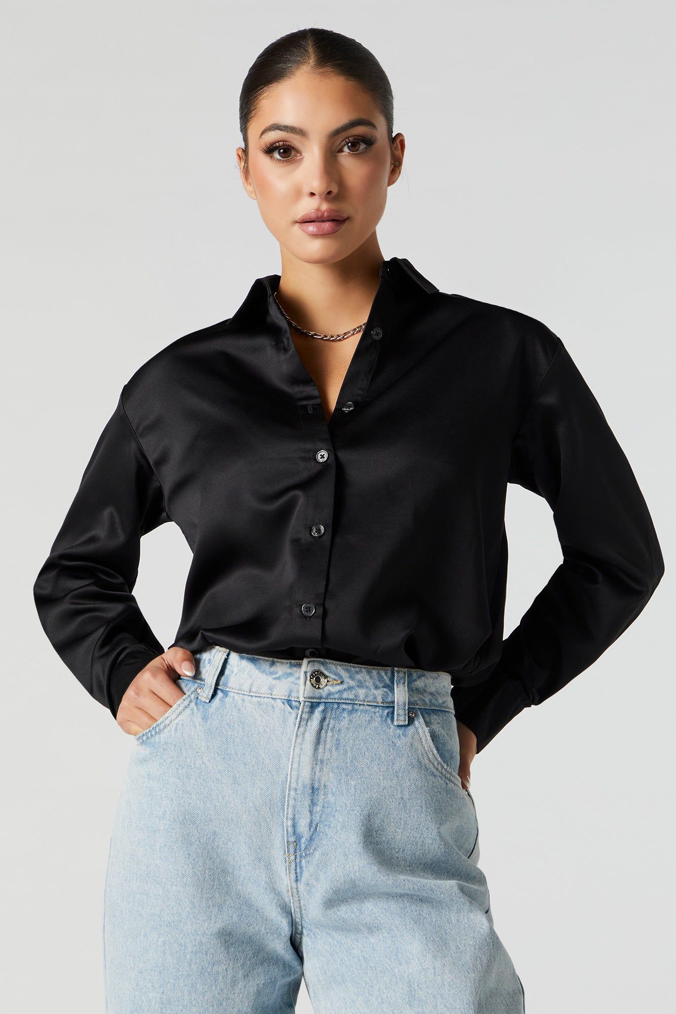 Oversized Satin Button-Up Top sold by Charlotte Russe product image thumbnail 5