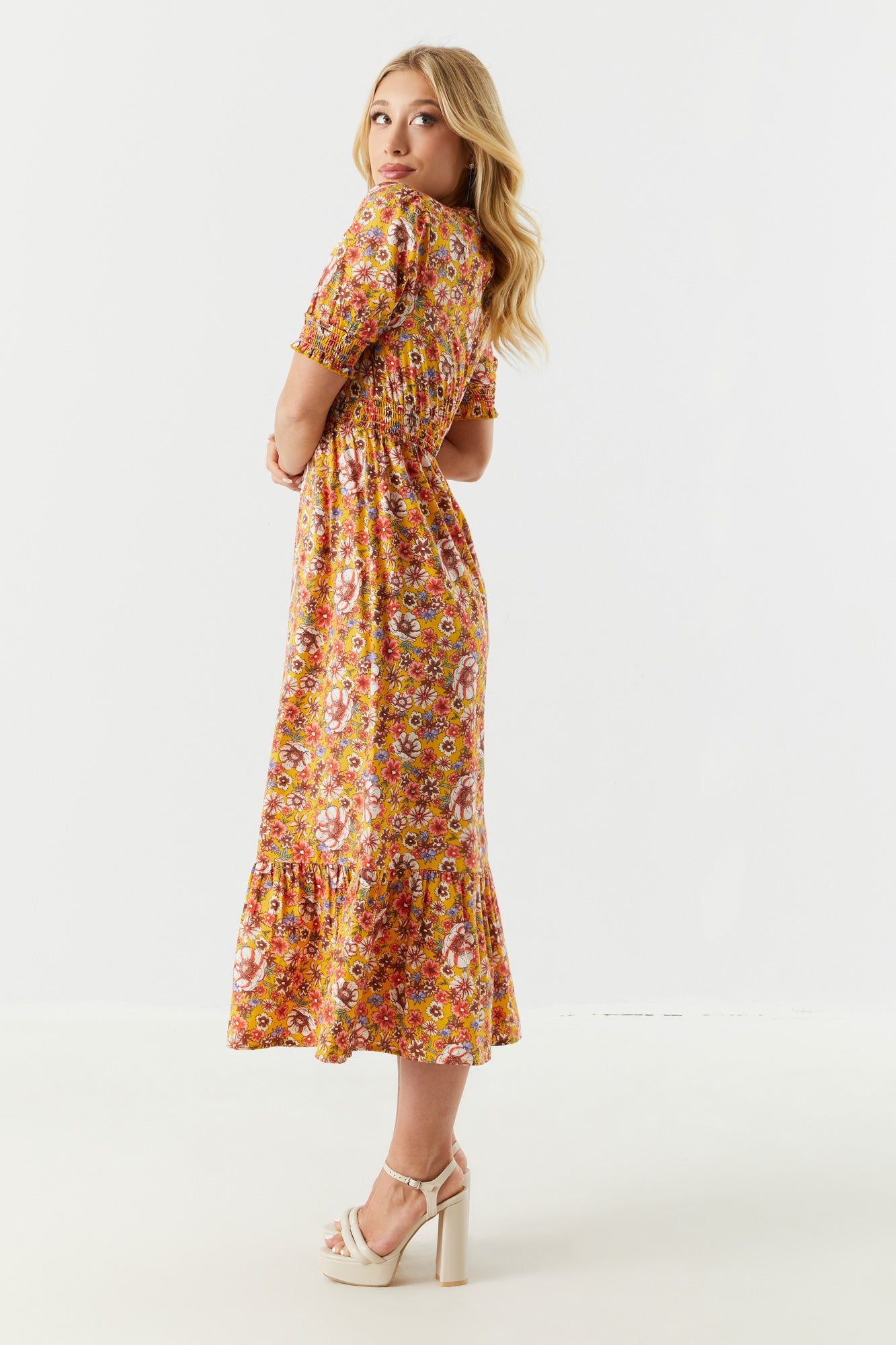 Yellow Floral Print Tiered Midi Dress sold by Charlotte Russe product image thumbnail 3